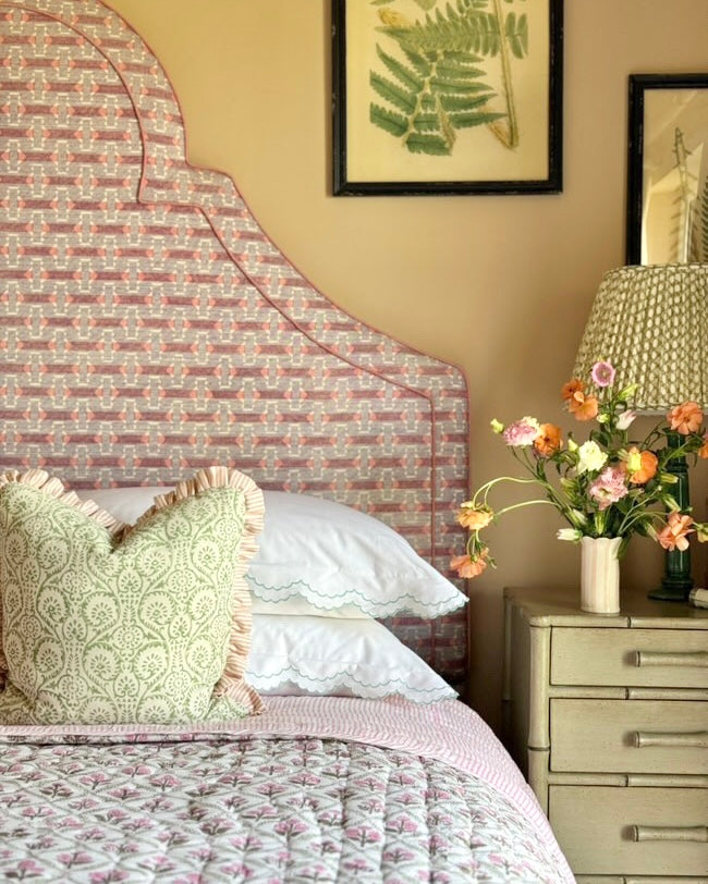 Pink and Green Trellis Handblocked Quilt