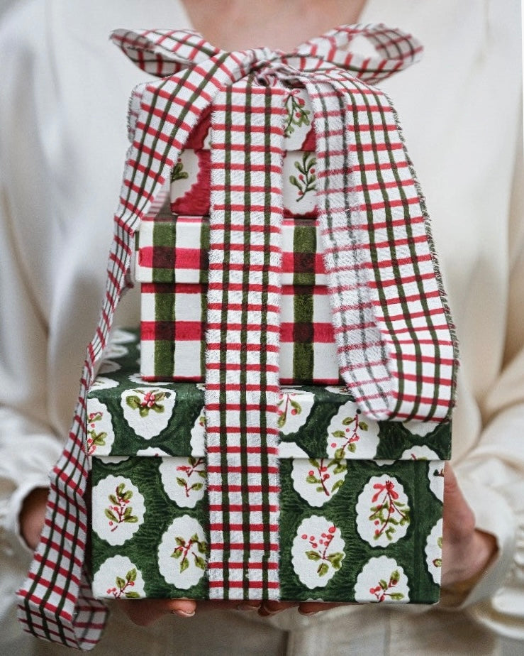 Block Printed Ribbon - Red & Green Gingham