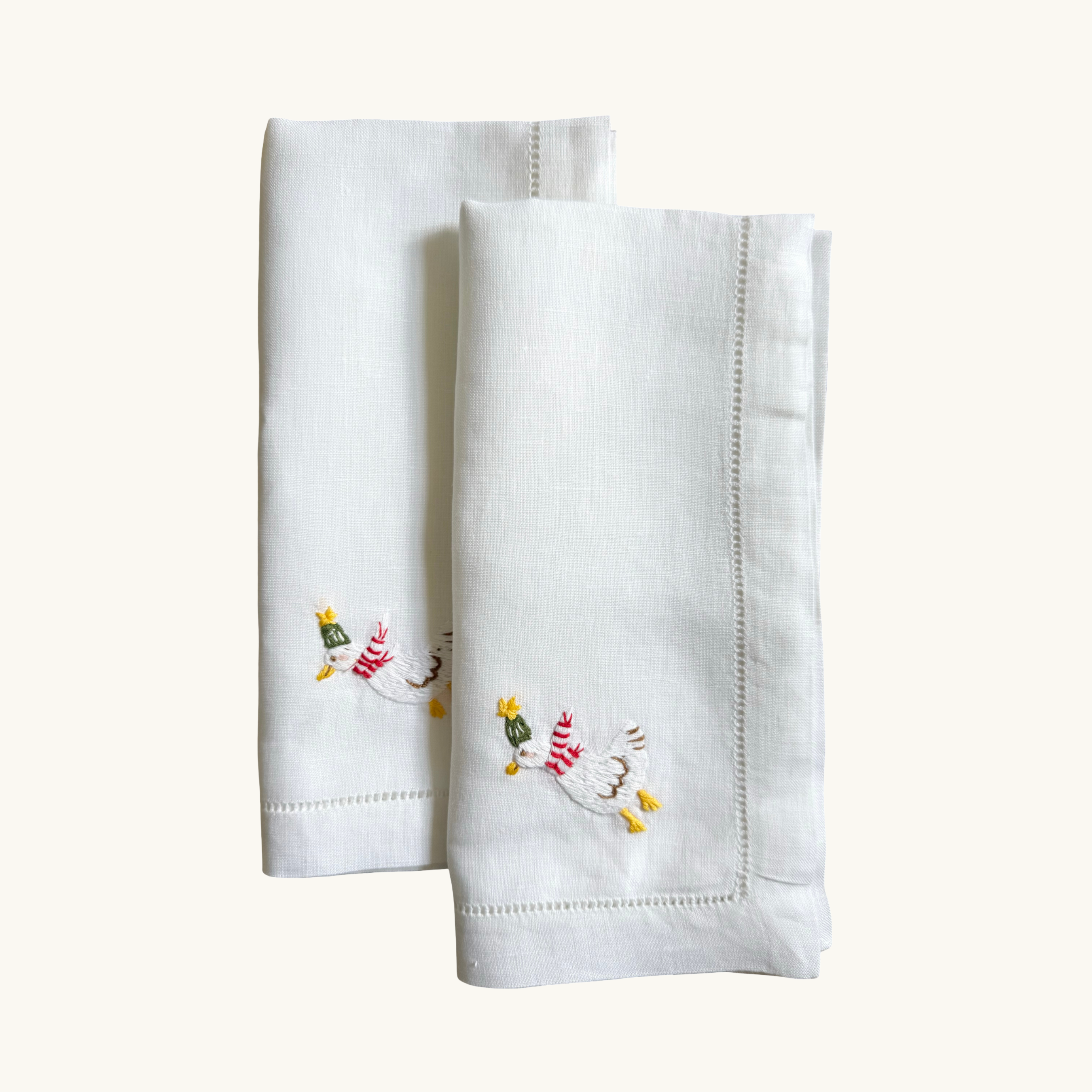Christmas Goose Embroidered Napkins (Set of 2)