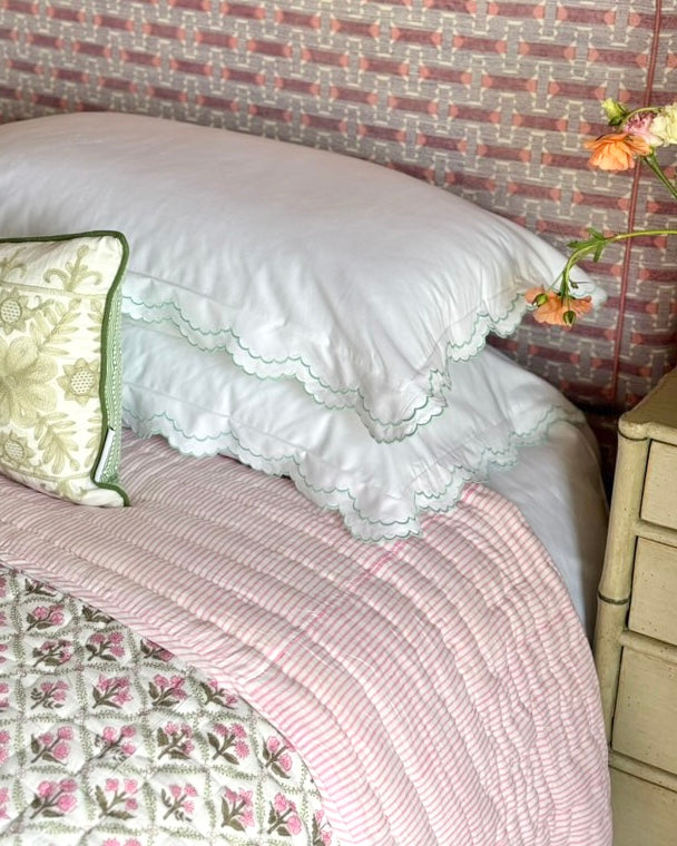 Pink and Green Trellis Handblocked Quilt