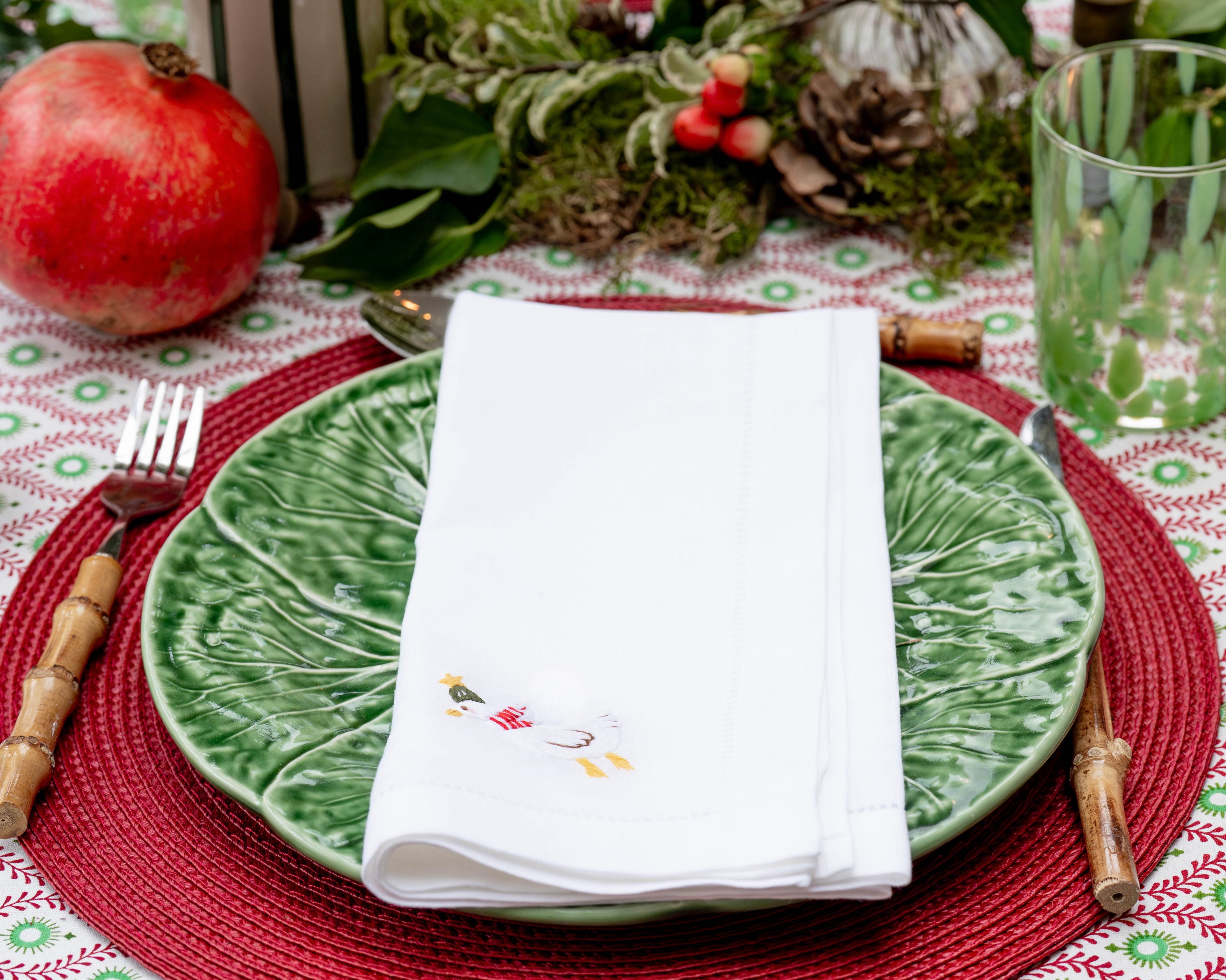Christmas Goose Embroidered Napkins (Set of 2)