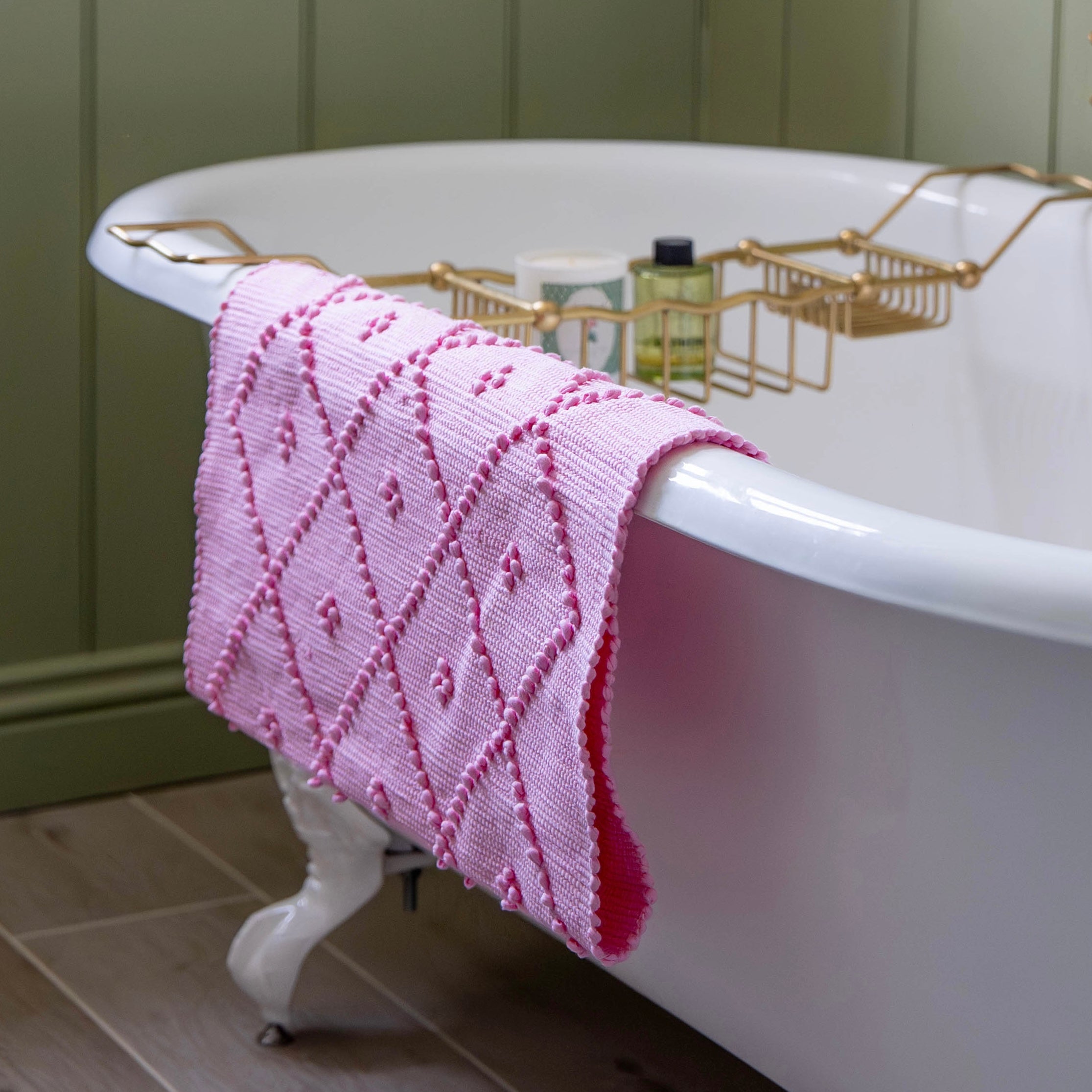 Pink Handwoven Knotted Bath Mat