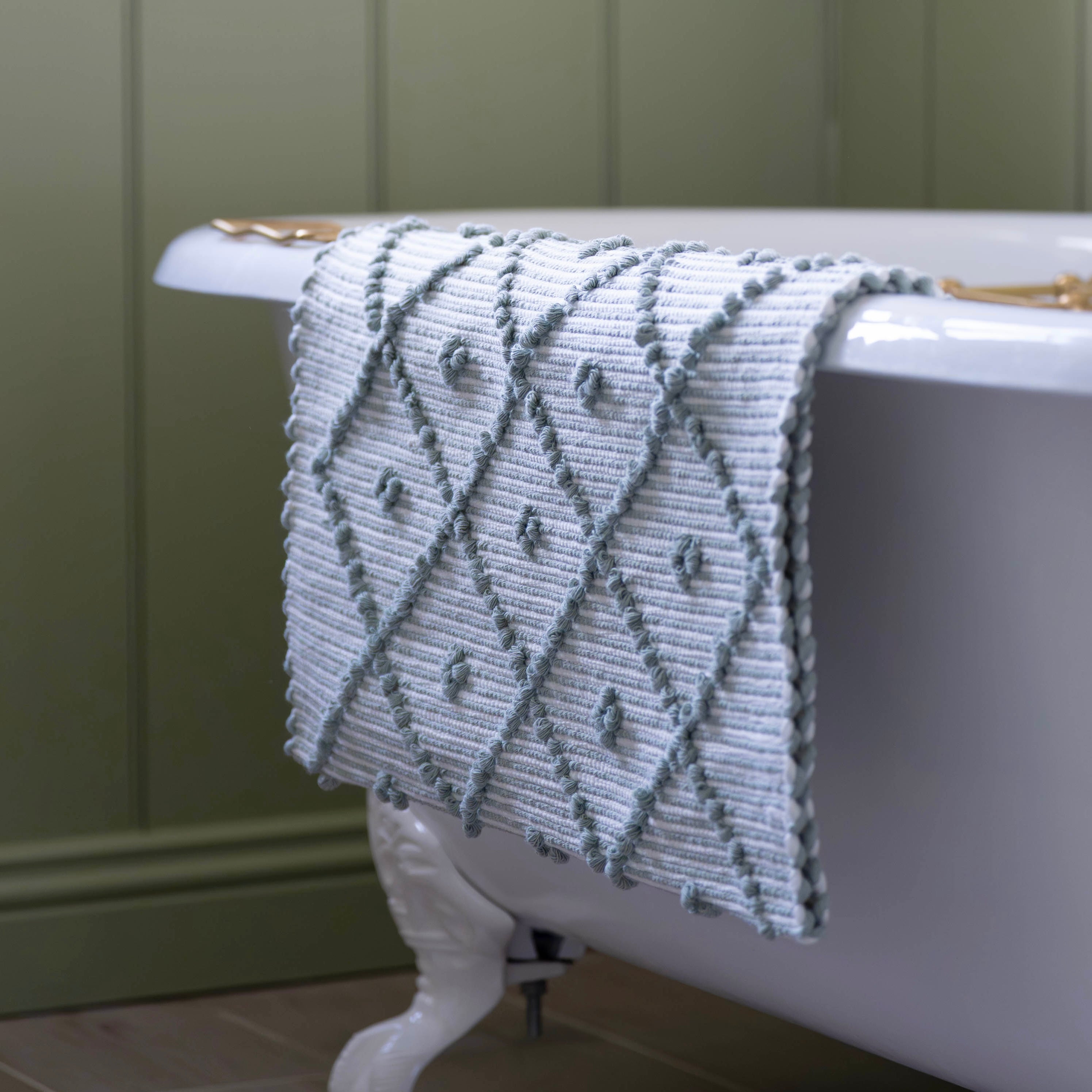 Sage Green Stripe Handwoven Knotted Bath Mat
