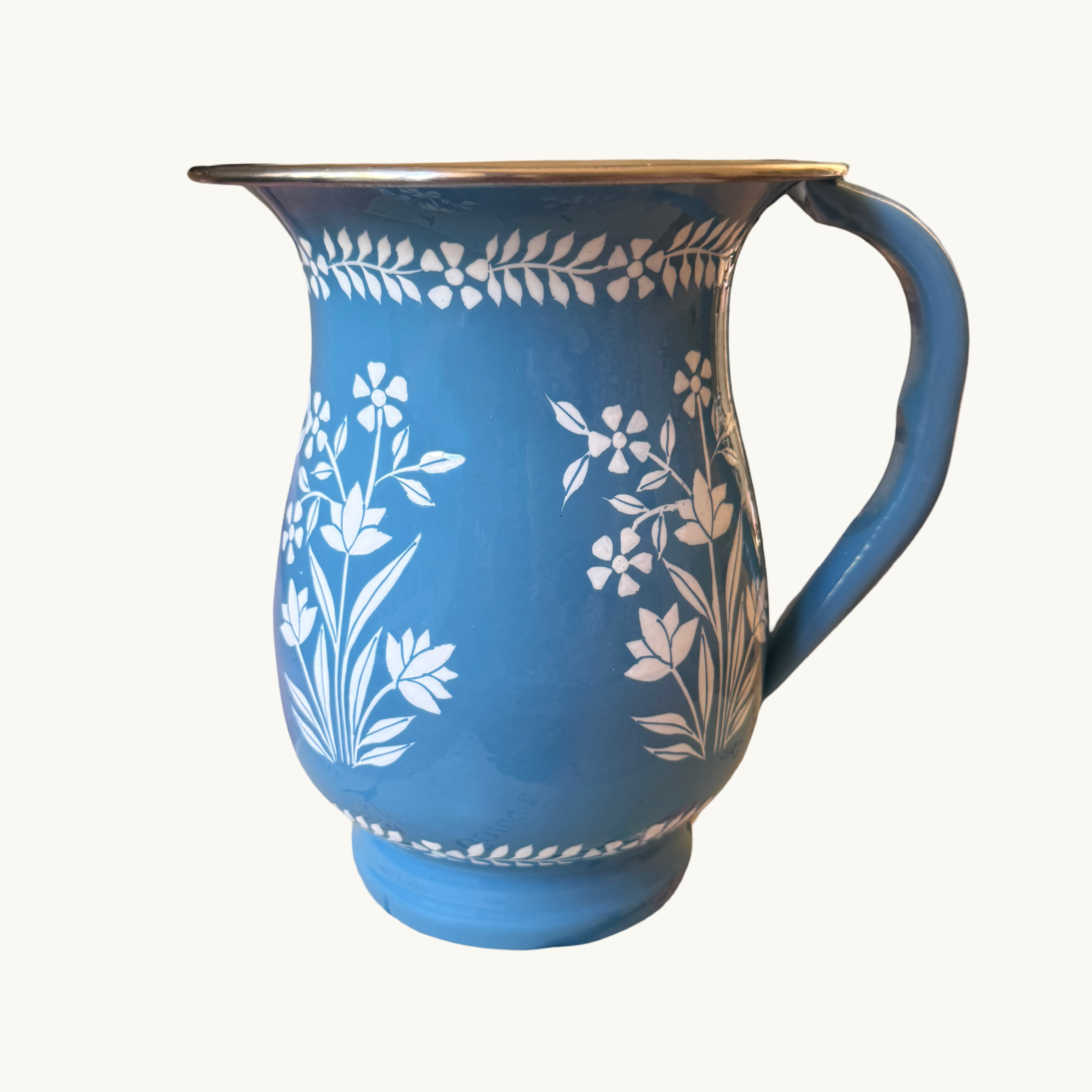 Enamel Hand Painted Jug Cornflower Blue