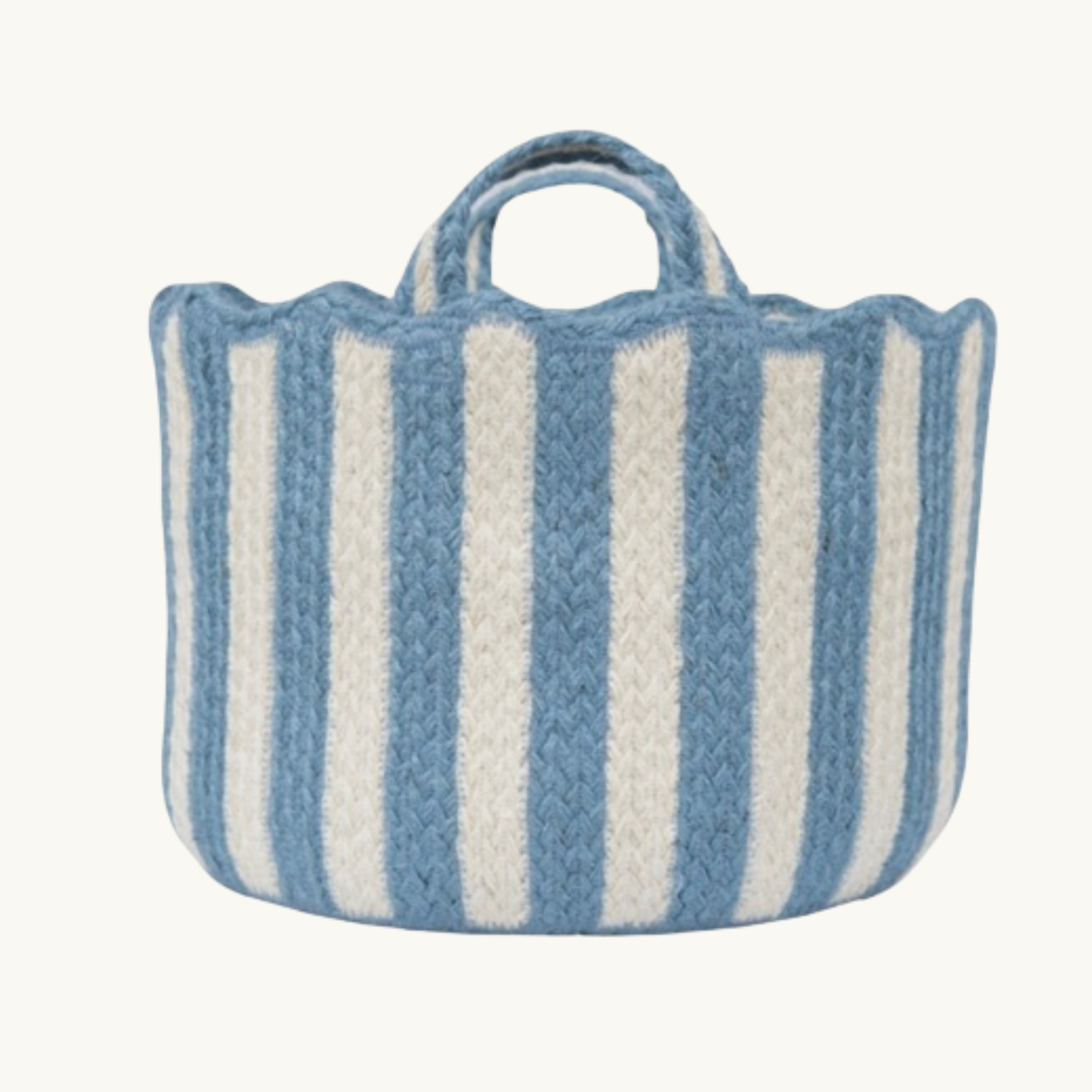 Exta Large Blue Striped Scalloped Basket