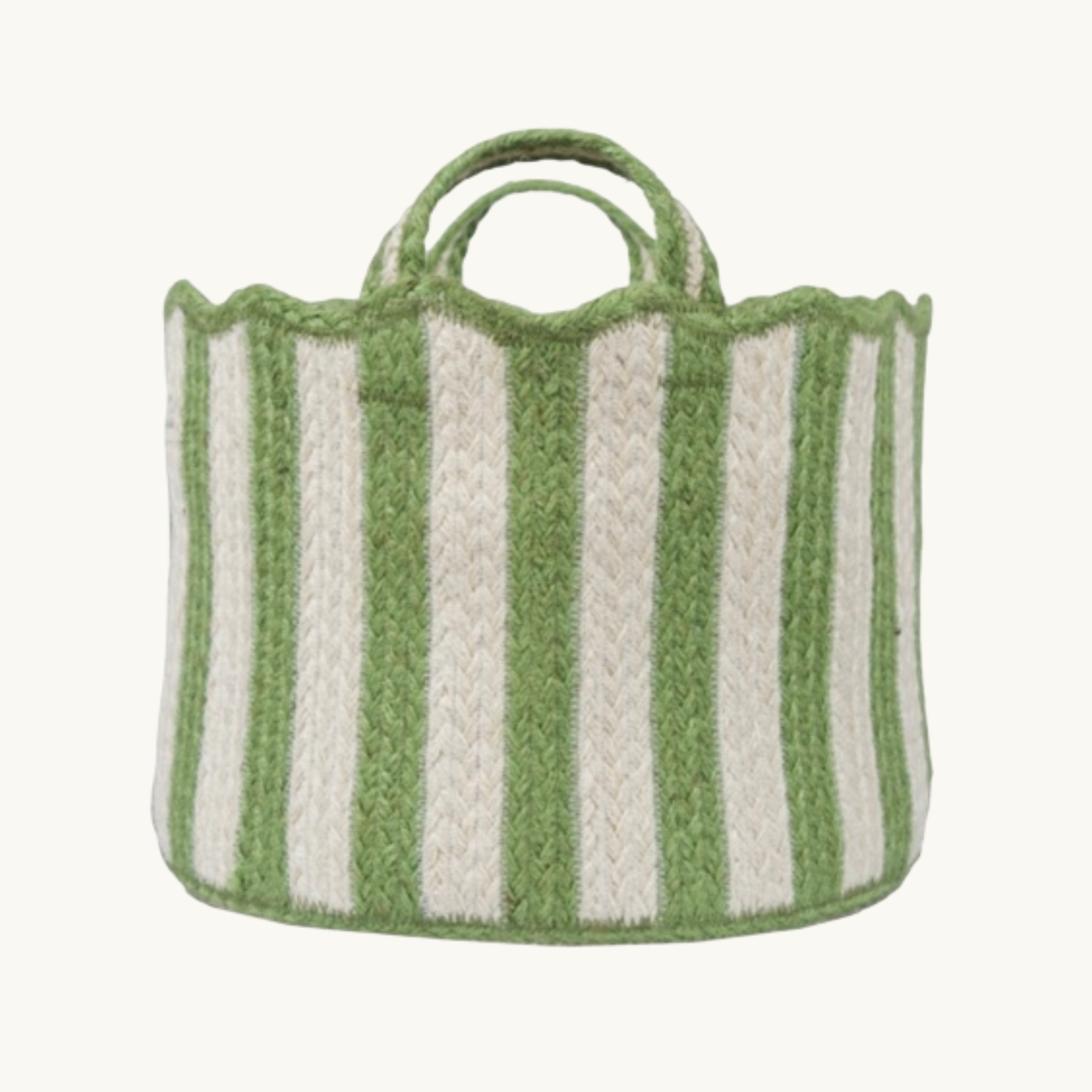 Exta Large Green Striped Scalloped Basket