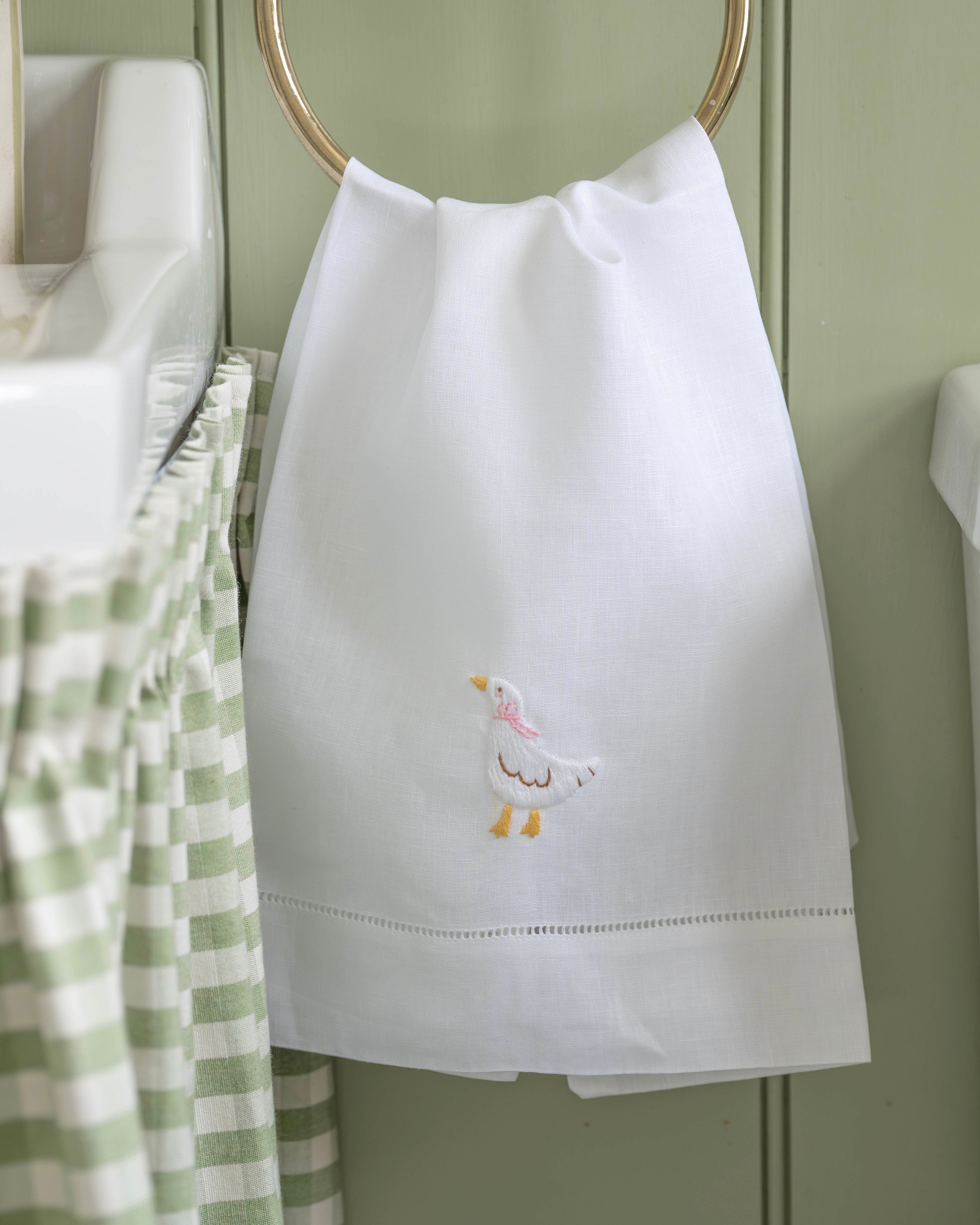Pink Goose Embroidered Hand Towel