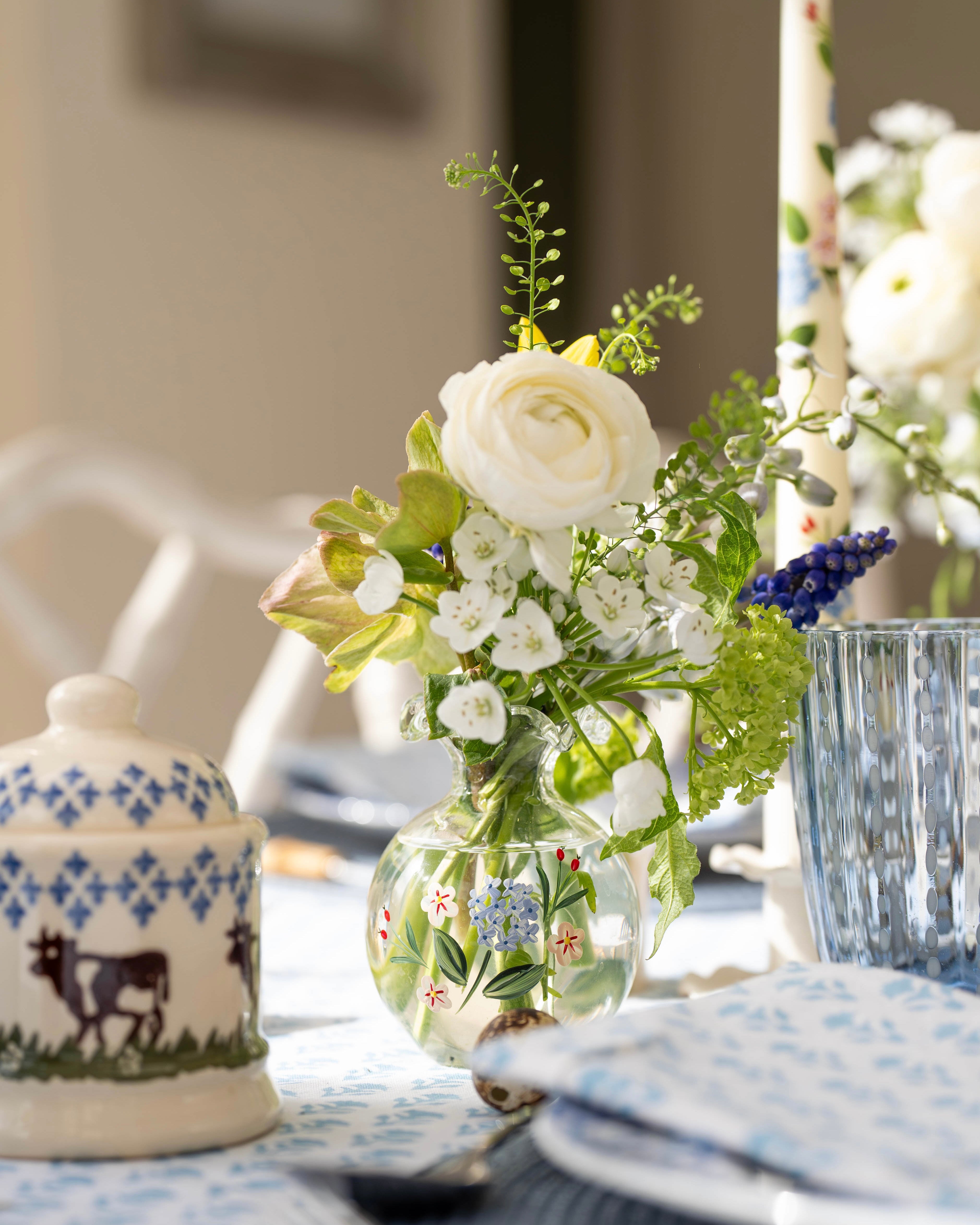 Blue Hydrangea and Rosehips Bud Vase