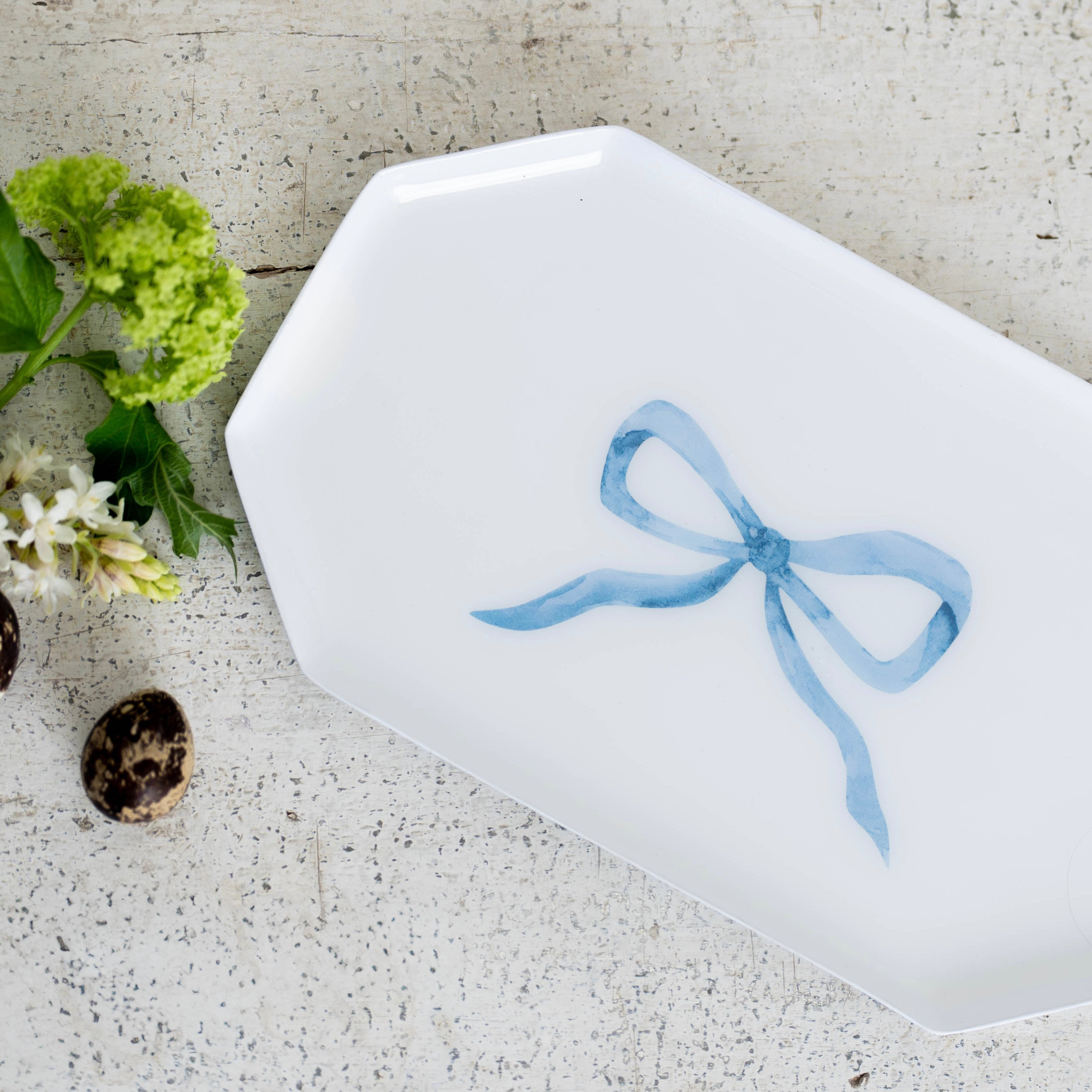 Blue Bow Long Trinket Dish
