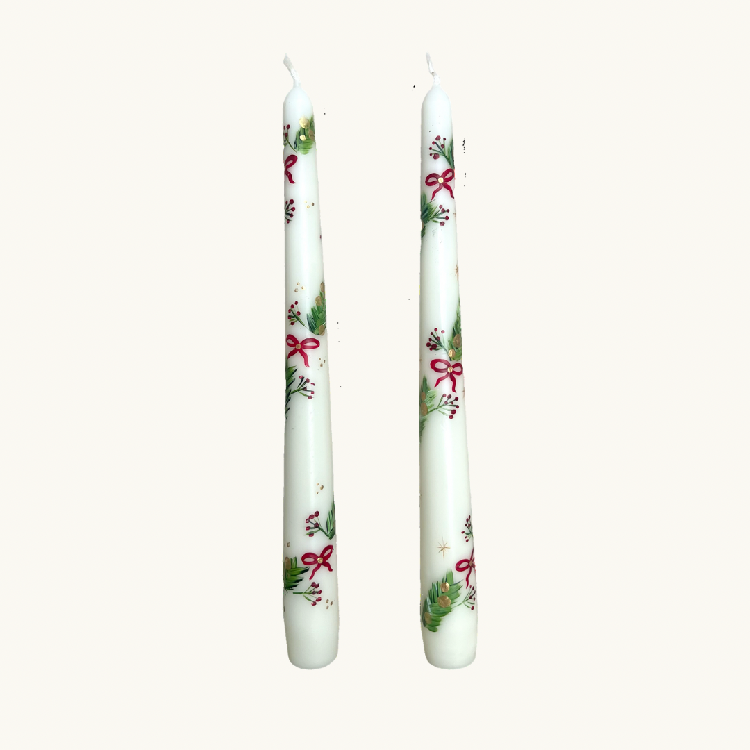 Festive Bow Handpainted Candle (Single)