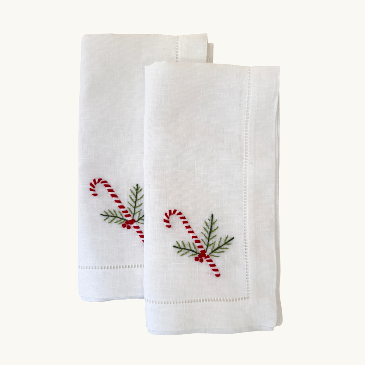 Festive Candy Cane Embroidered Napkins (Set of 2)