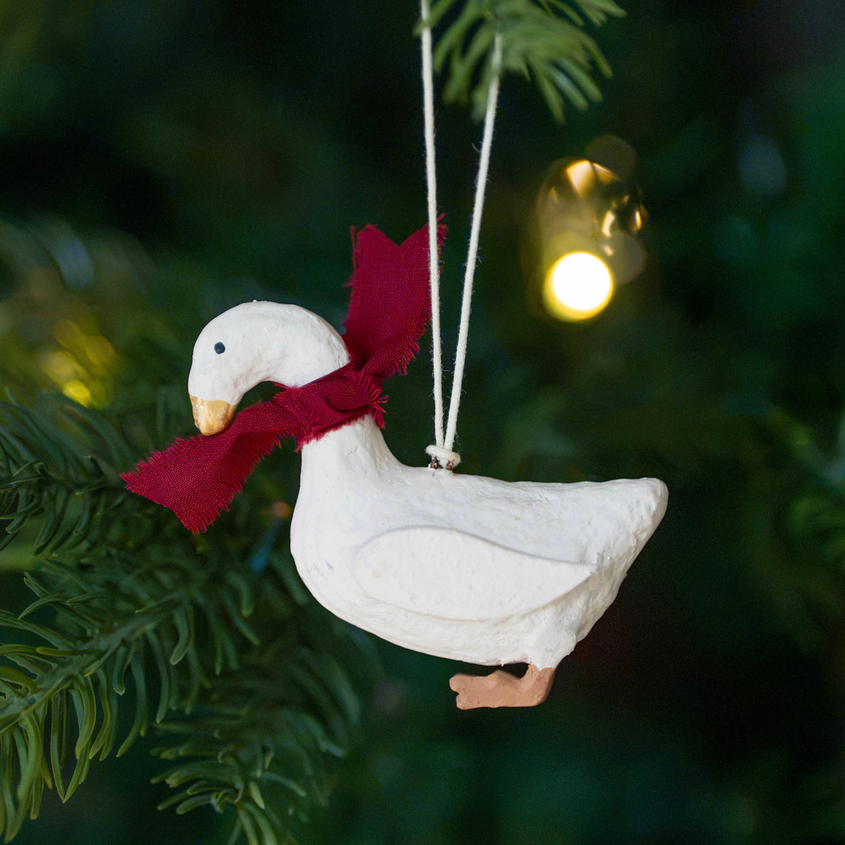 Festive Cotton Mache Goose Decoration