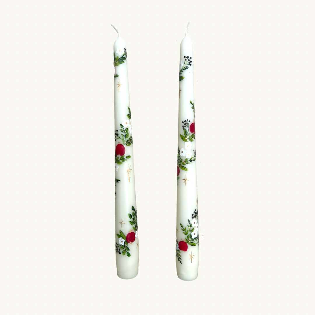Festive Pomegranate Handpainted Candle (Single)