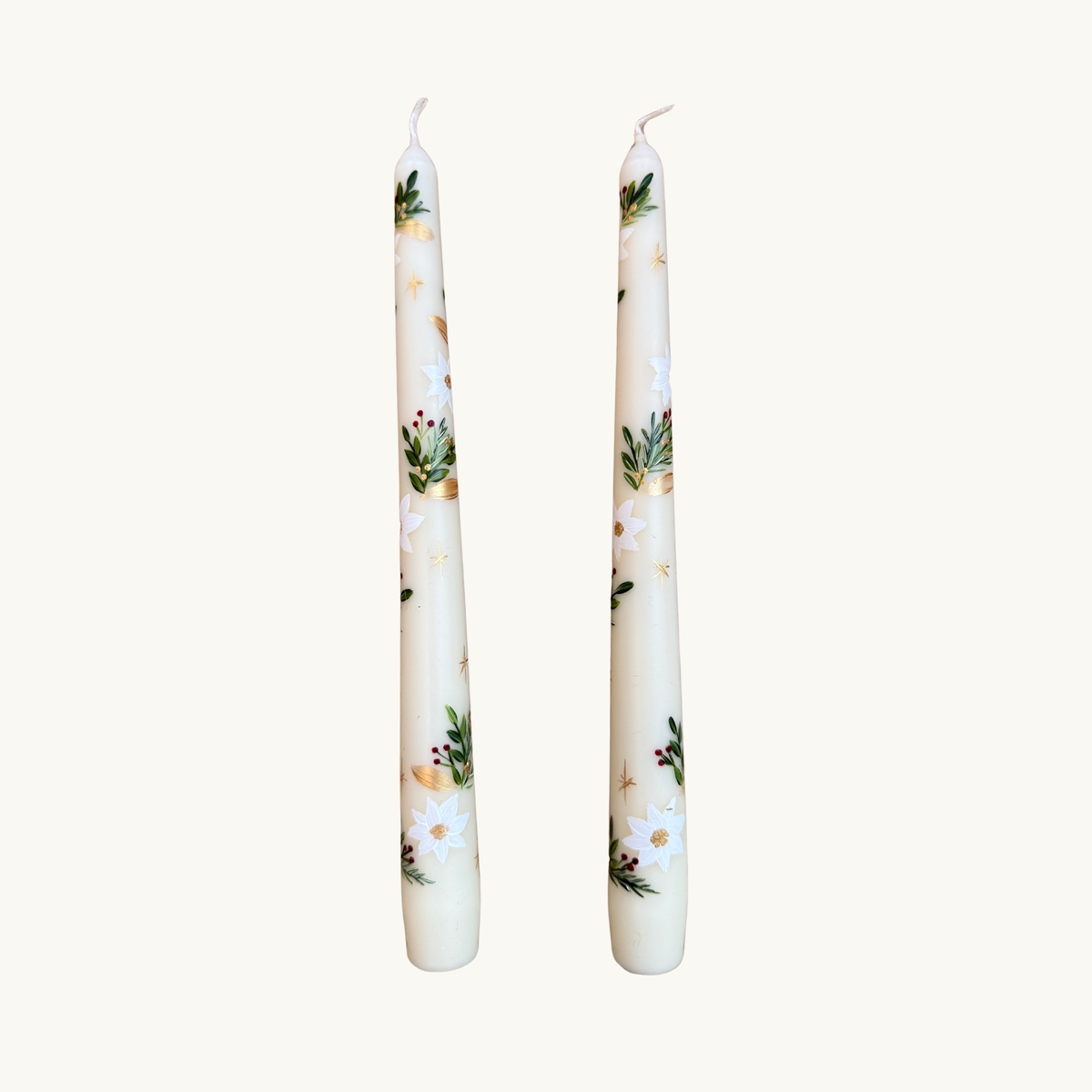 Festive Rose and Greenery Handpainted Candle (Single)