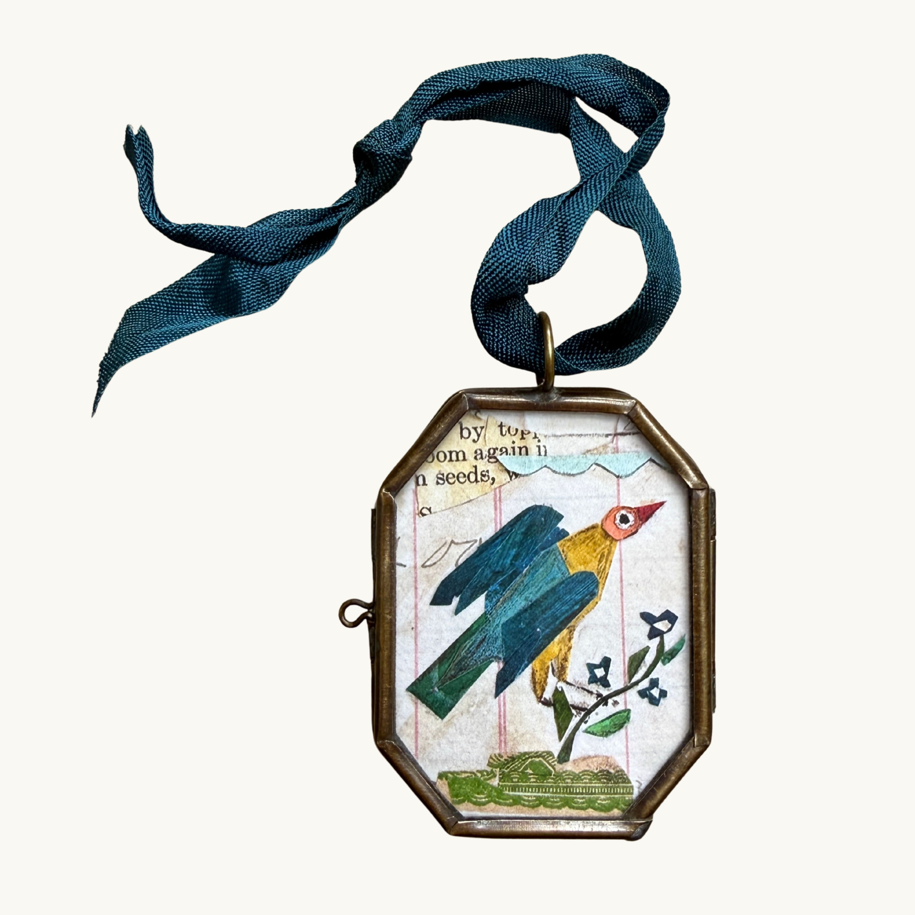 Folk Bird Art Locket Ornament