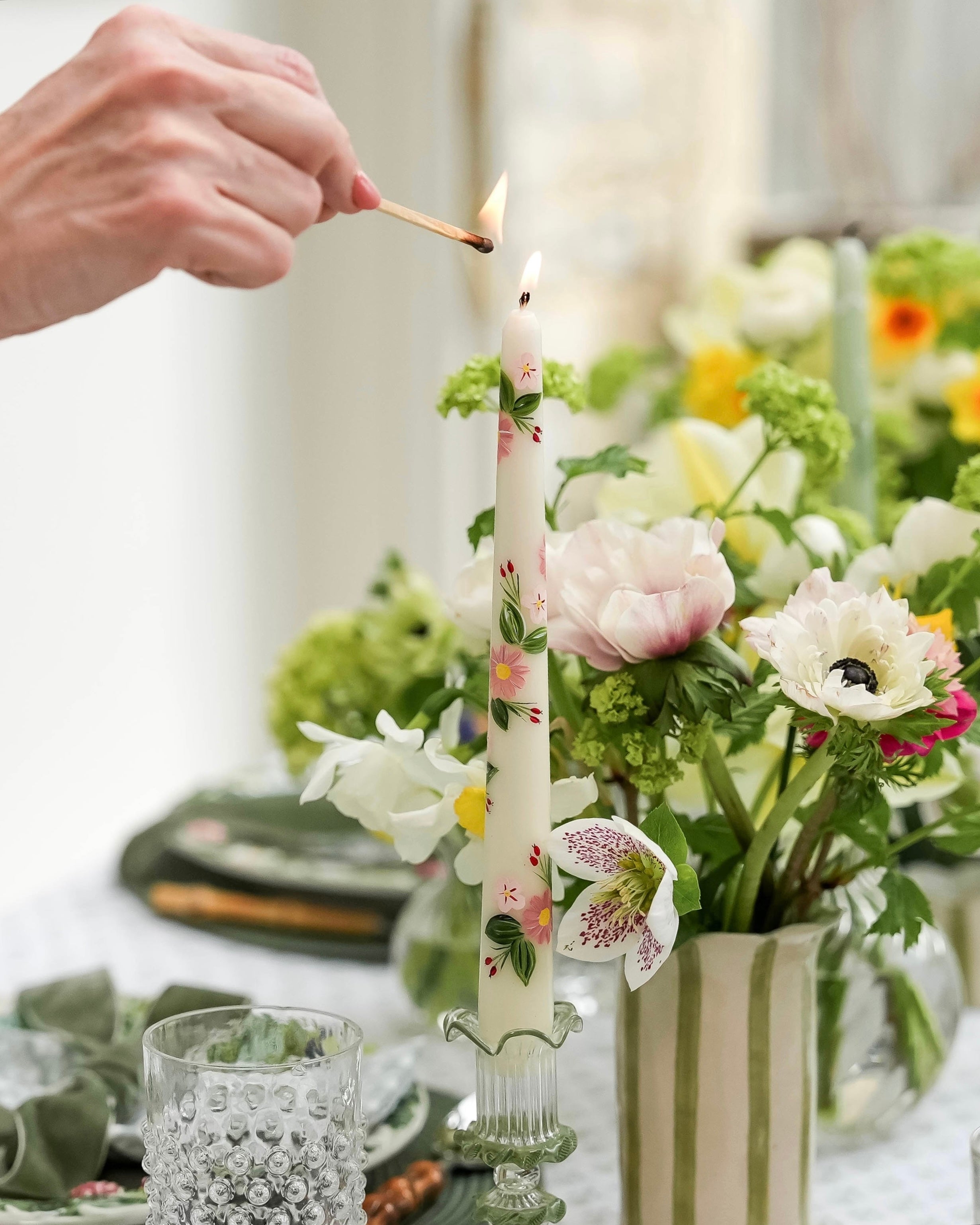 Pink Peony Handpainted Candle (Single)