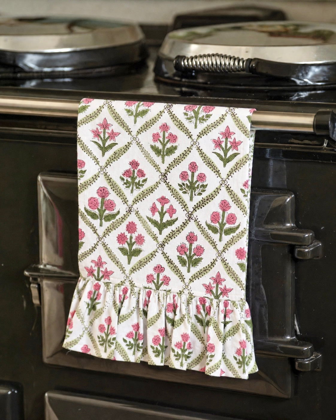 Pink and Green Trellis Kitchen Towel