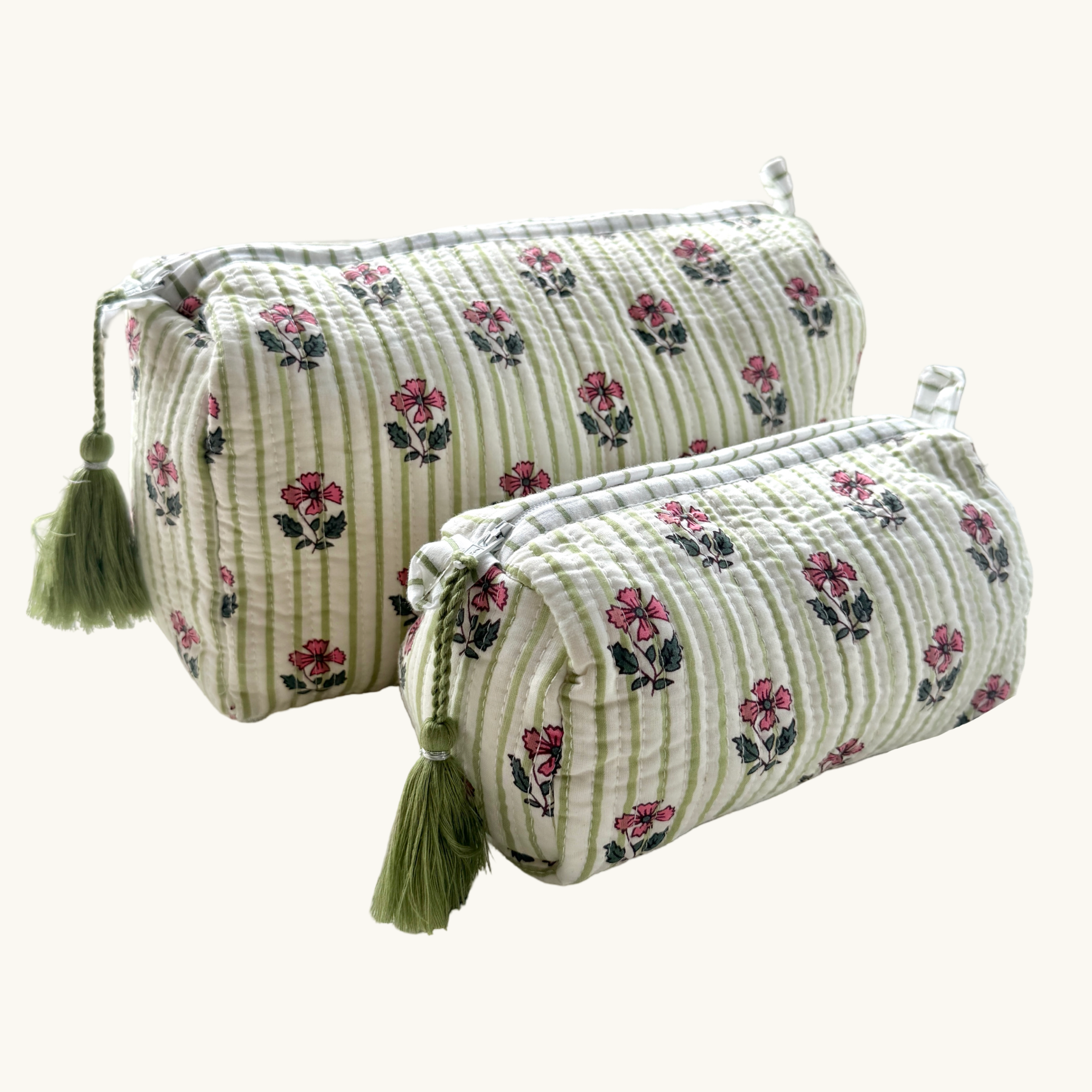 Green Bloom Handblocked Wash Bag