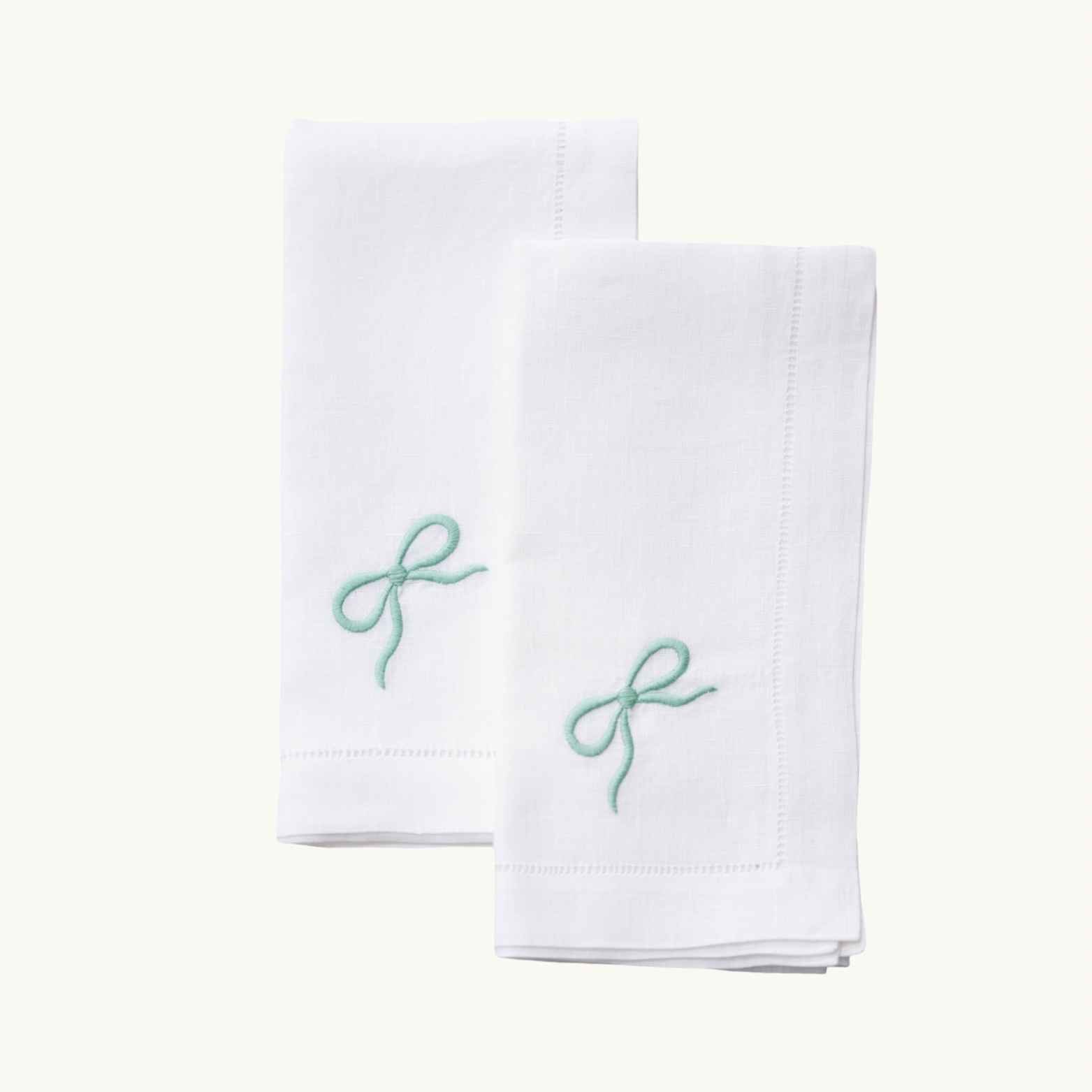 Green Bow Embroidered Napkins (Set of 2)