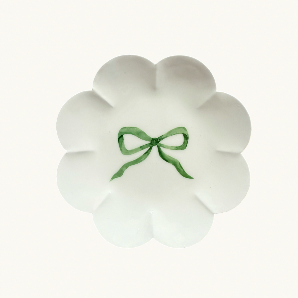 Green Bow Scalloped Round Trinket Dish