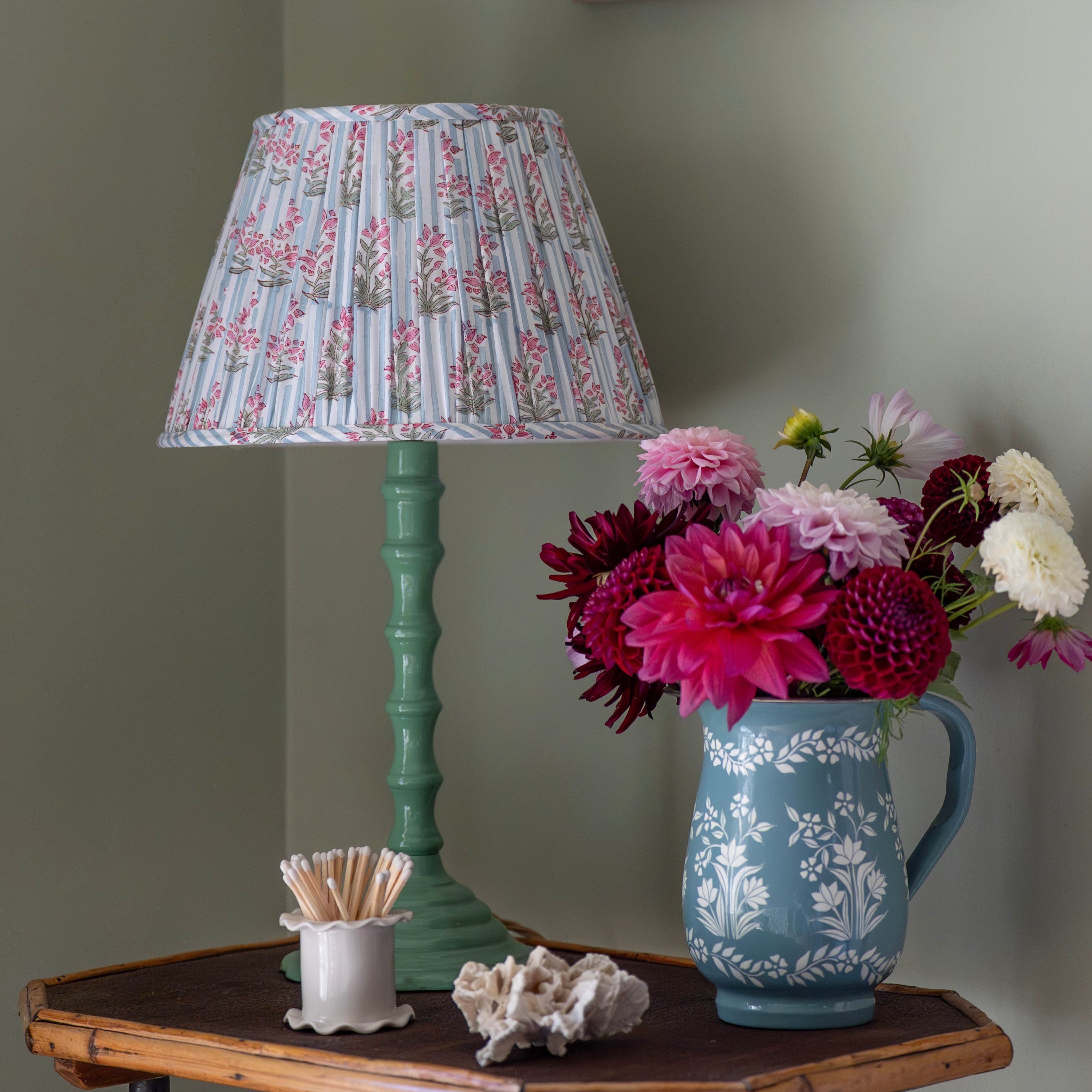 Blue Johari Handblocked Gathered Lampshade
