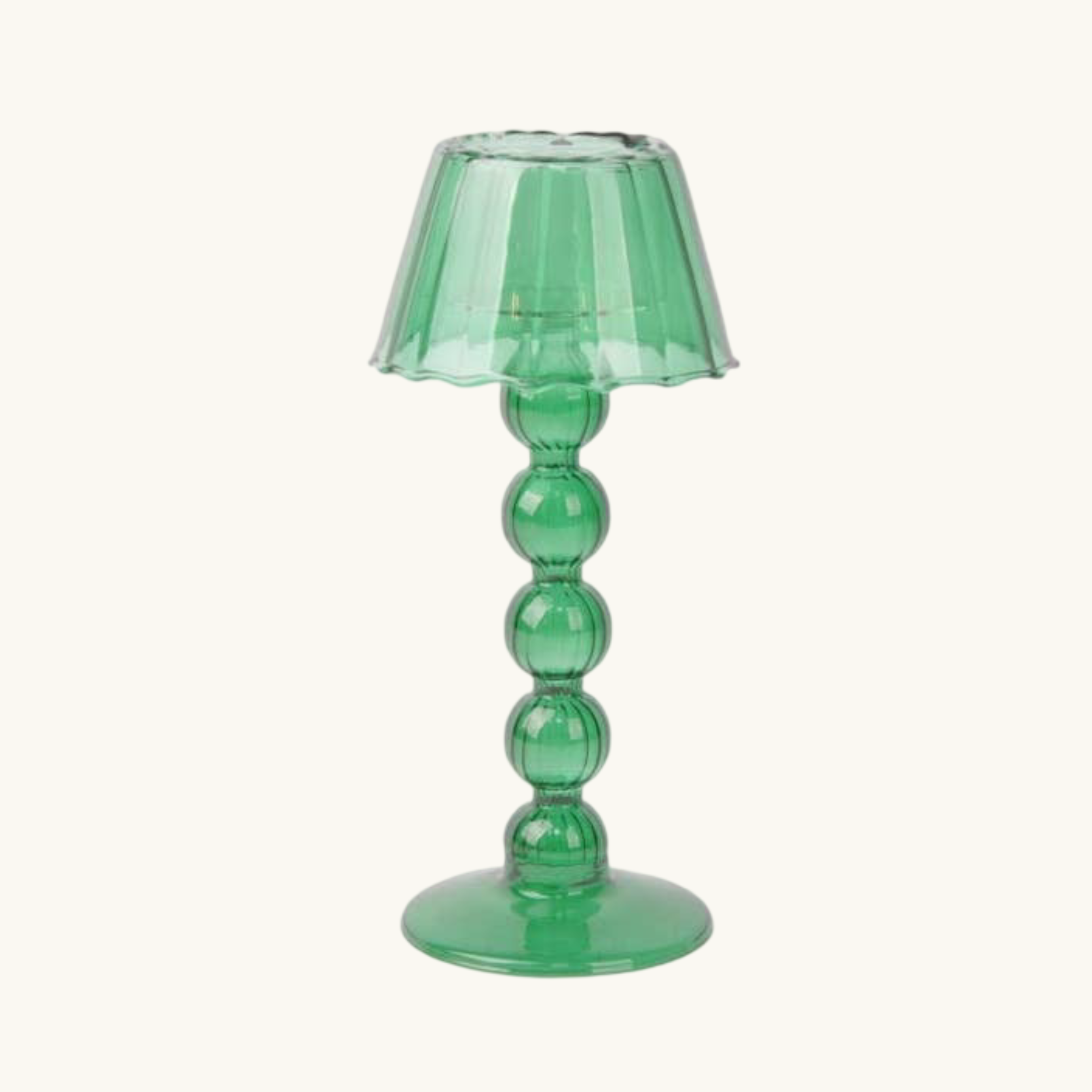 Green Lamp-Style Glass Tealight Holder