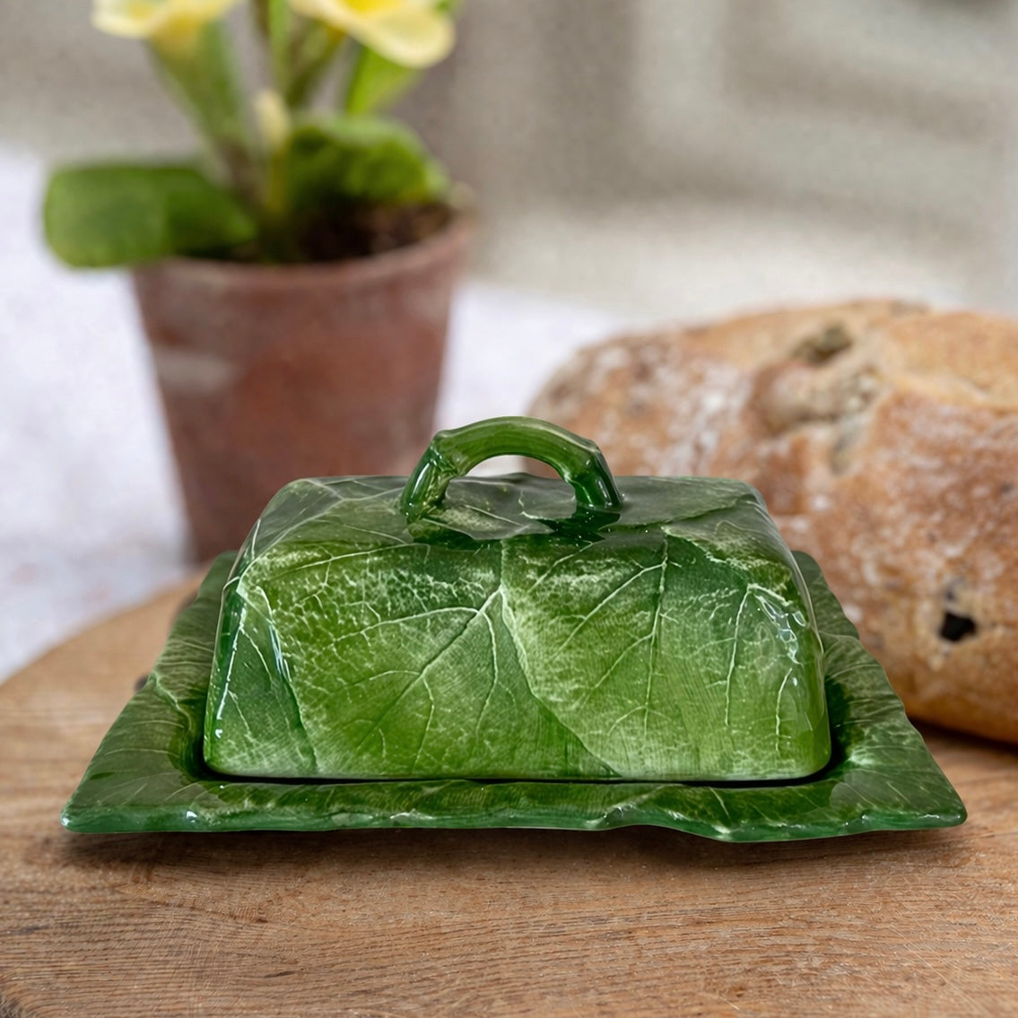 Green Vine Leaf Butter Dish