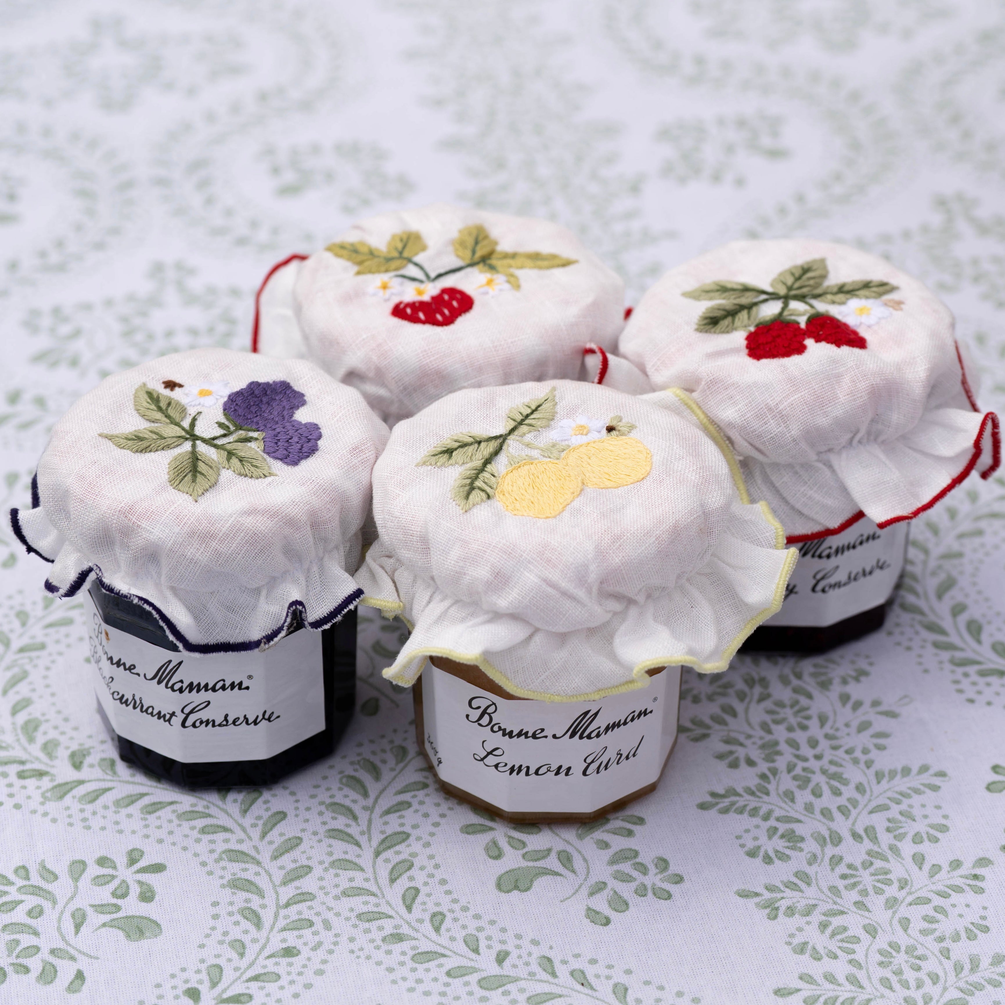 Hand Embroidered Jam Pot Covers (Set of 4)