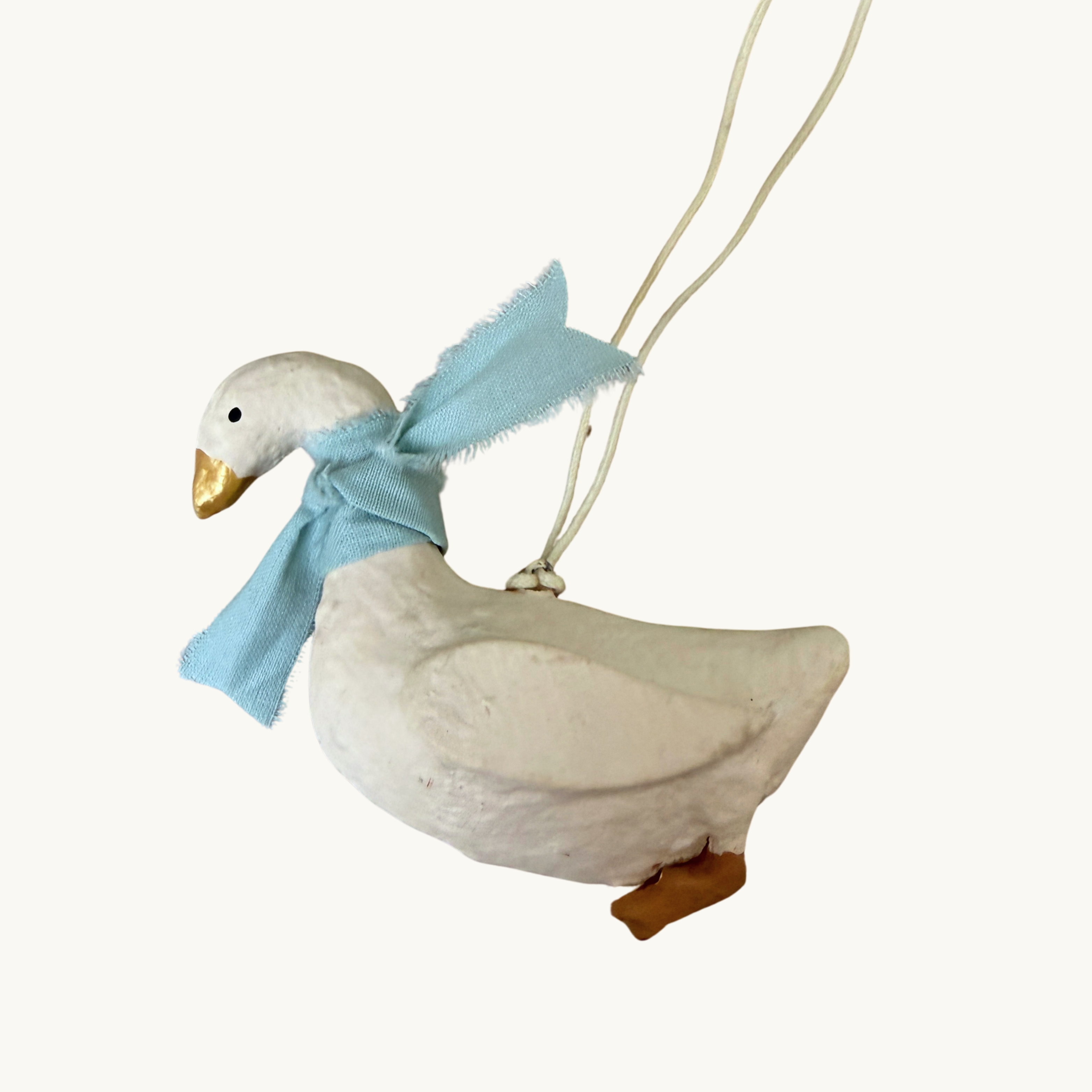 Handcrafted Cotton Mache Goose Decoration Dusty Blue