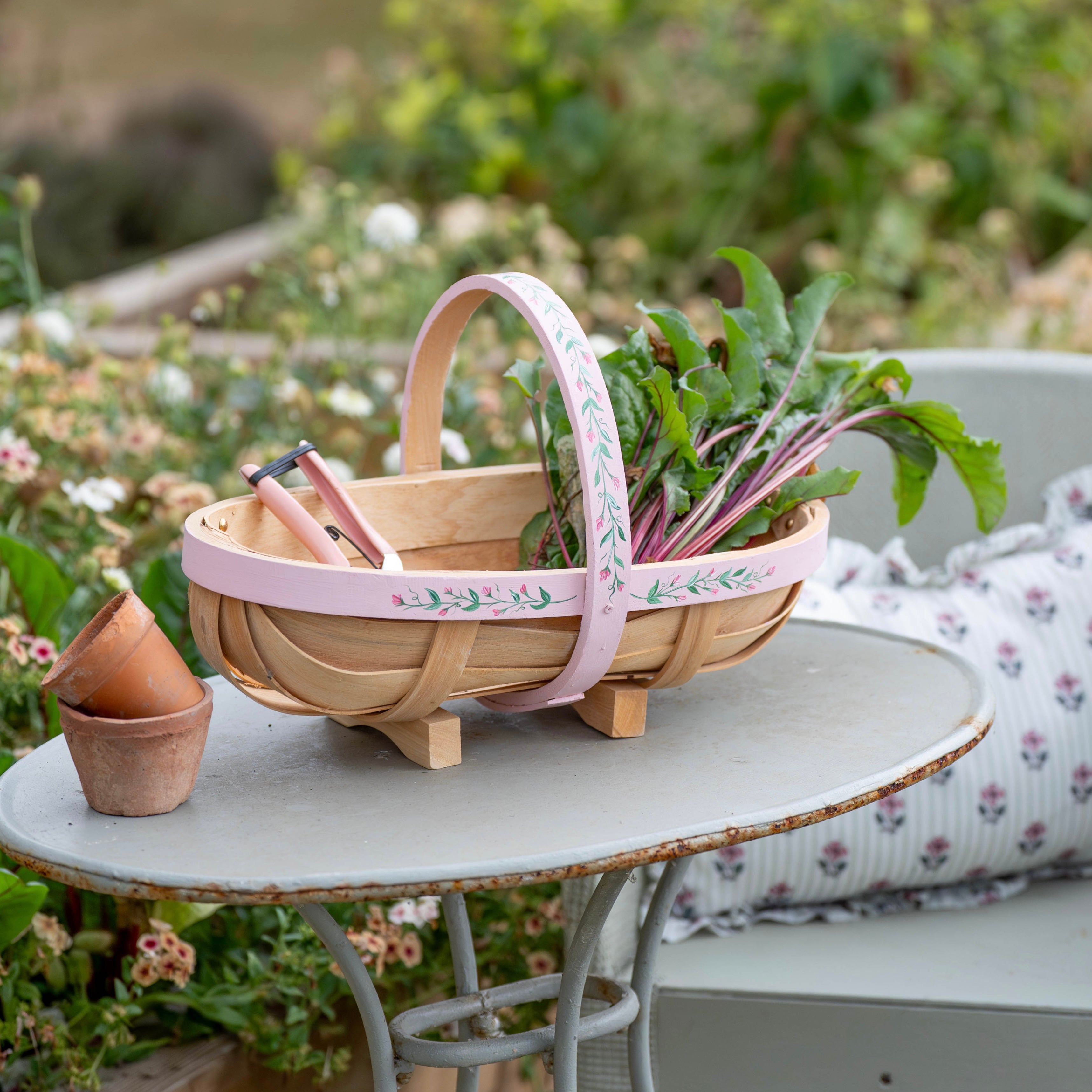 Handpainted Traditional Garden Trug - Pink Floral