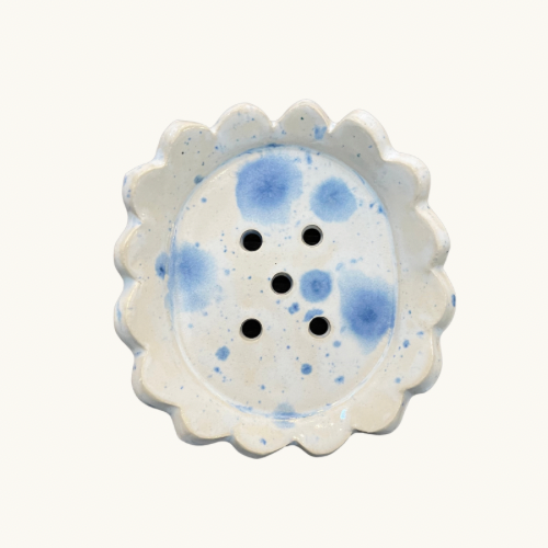 Blue Splatter Scalloped Soap Dish