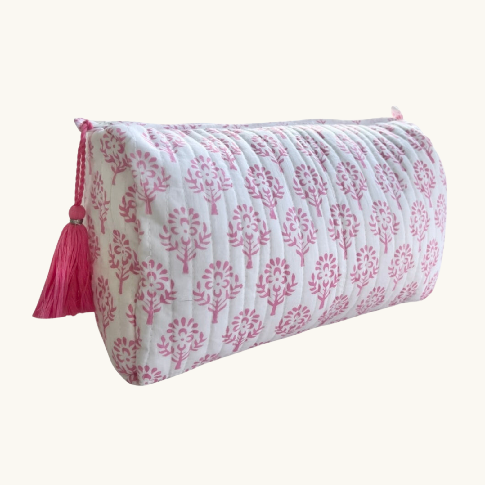 Pink Sprig Handblocked Wash Bag