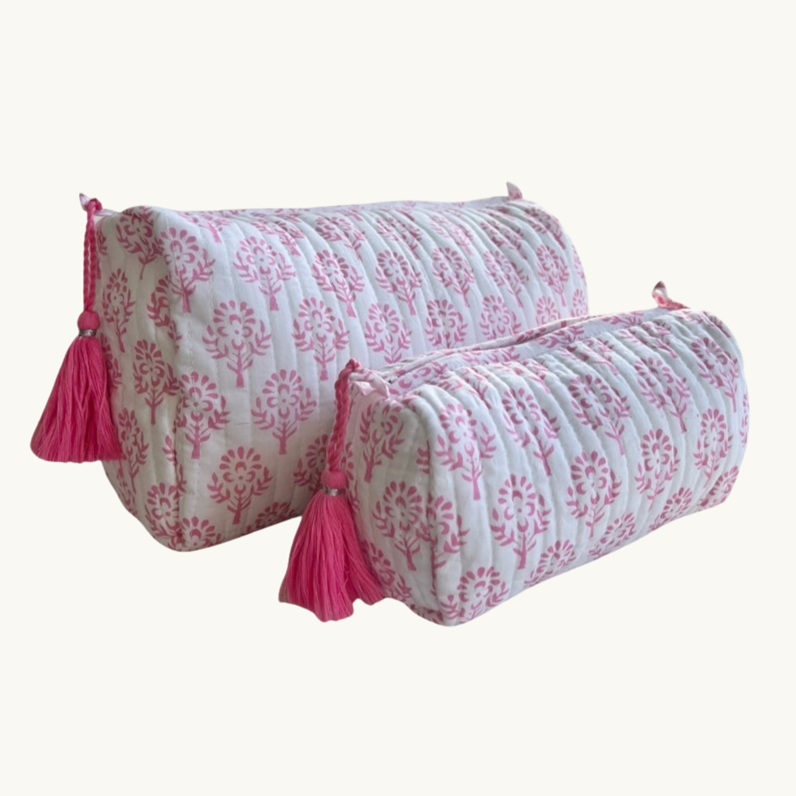 Pink Sprig Handblocked Wash Bag