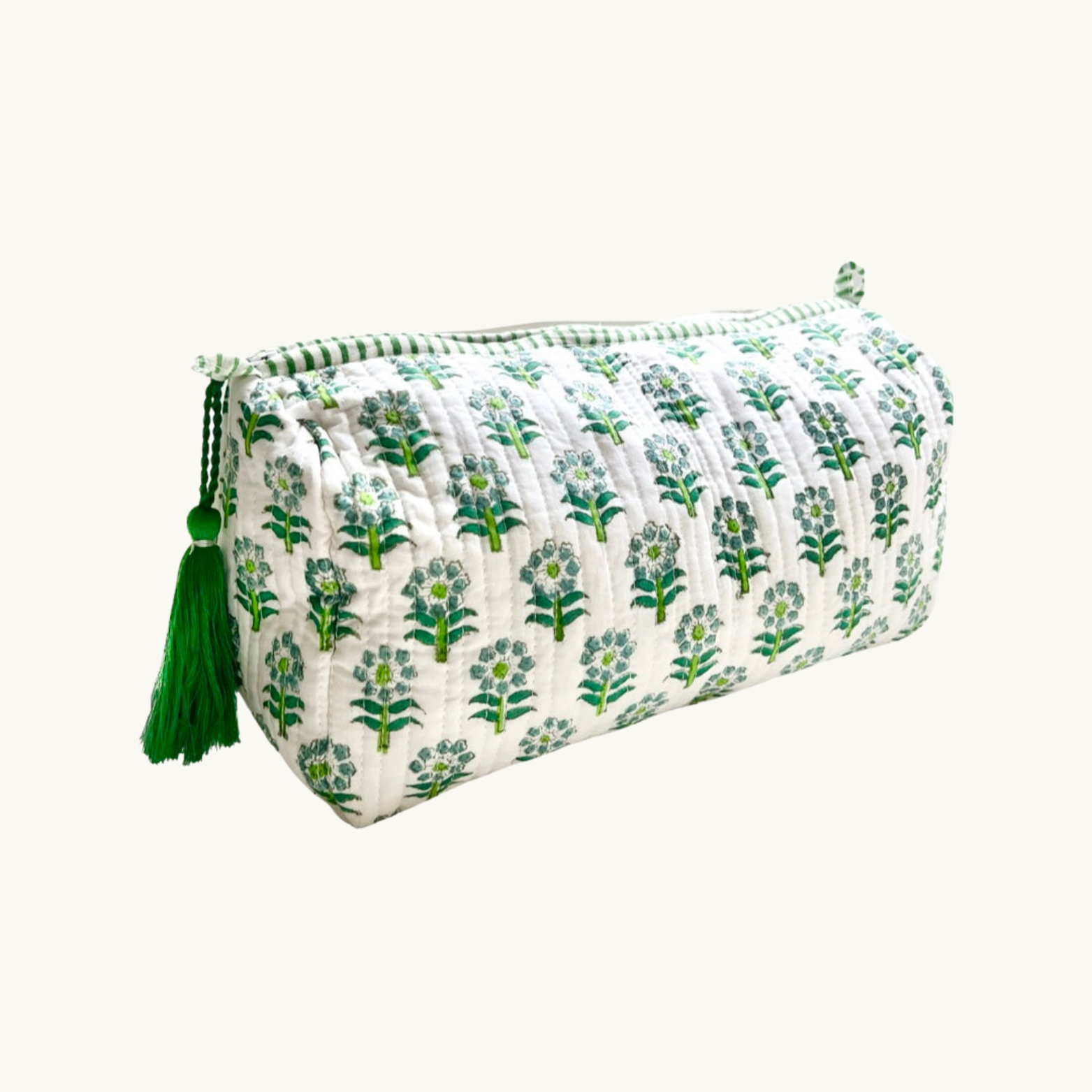 Green Daisy Handblocked Wash Bag