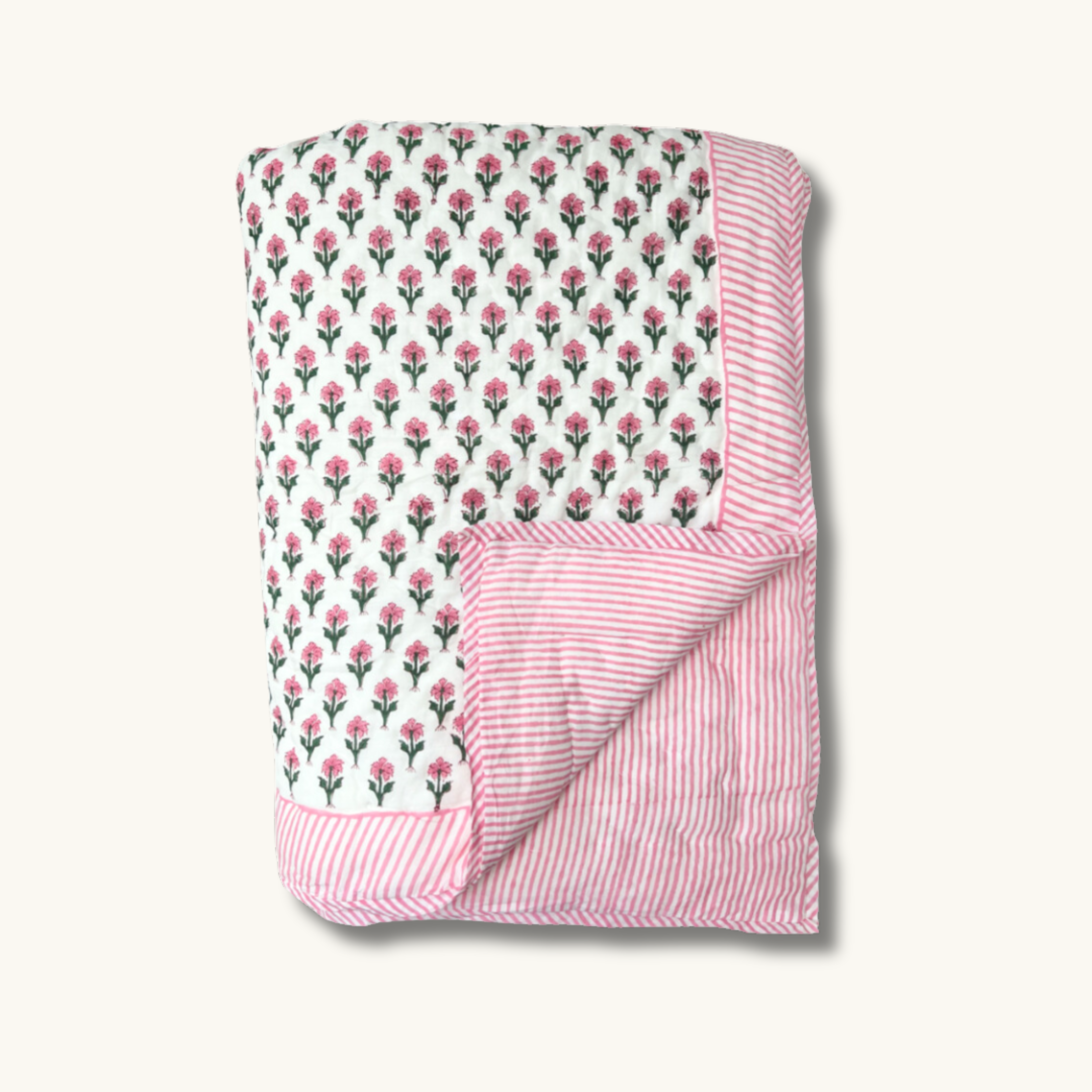 Pink and Green Jemima Handblocked Quilt