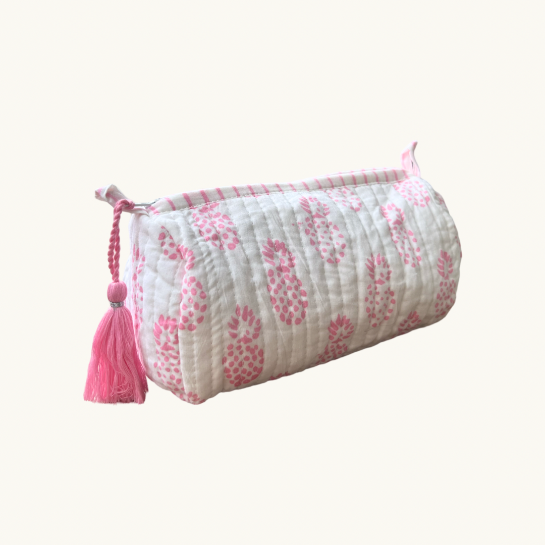 Pink Pineapple Handblocked Wash Bag