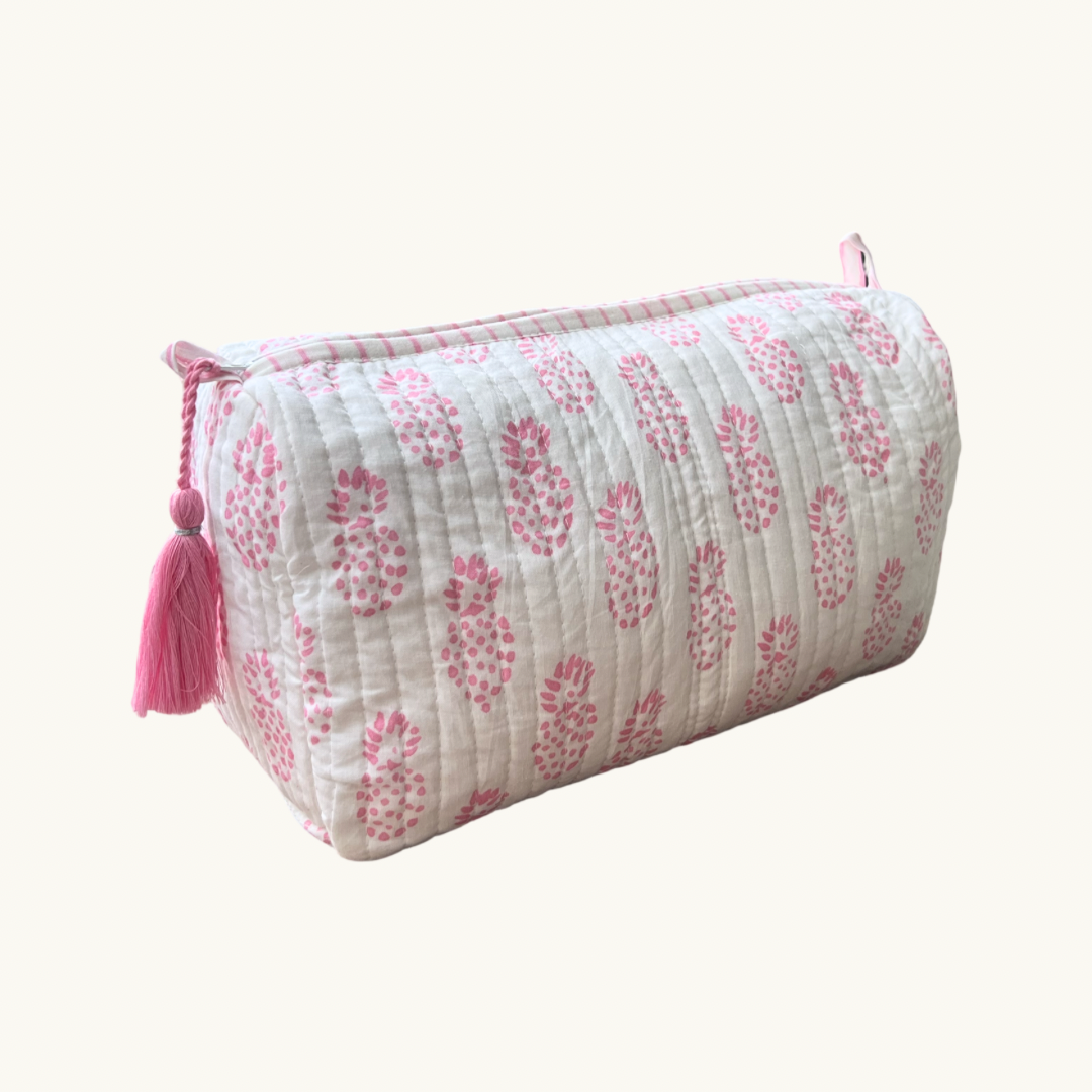 Pink Pineapple Handblocked Wash Bag