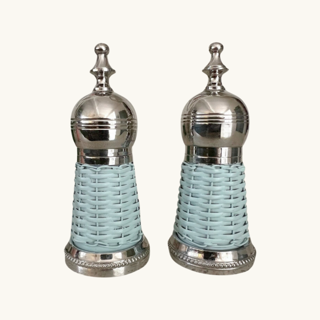 Pale Blue Rattan Salt and Pepper Set