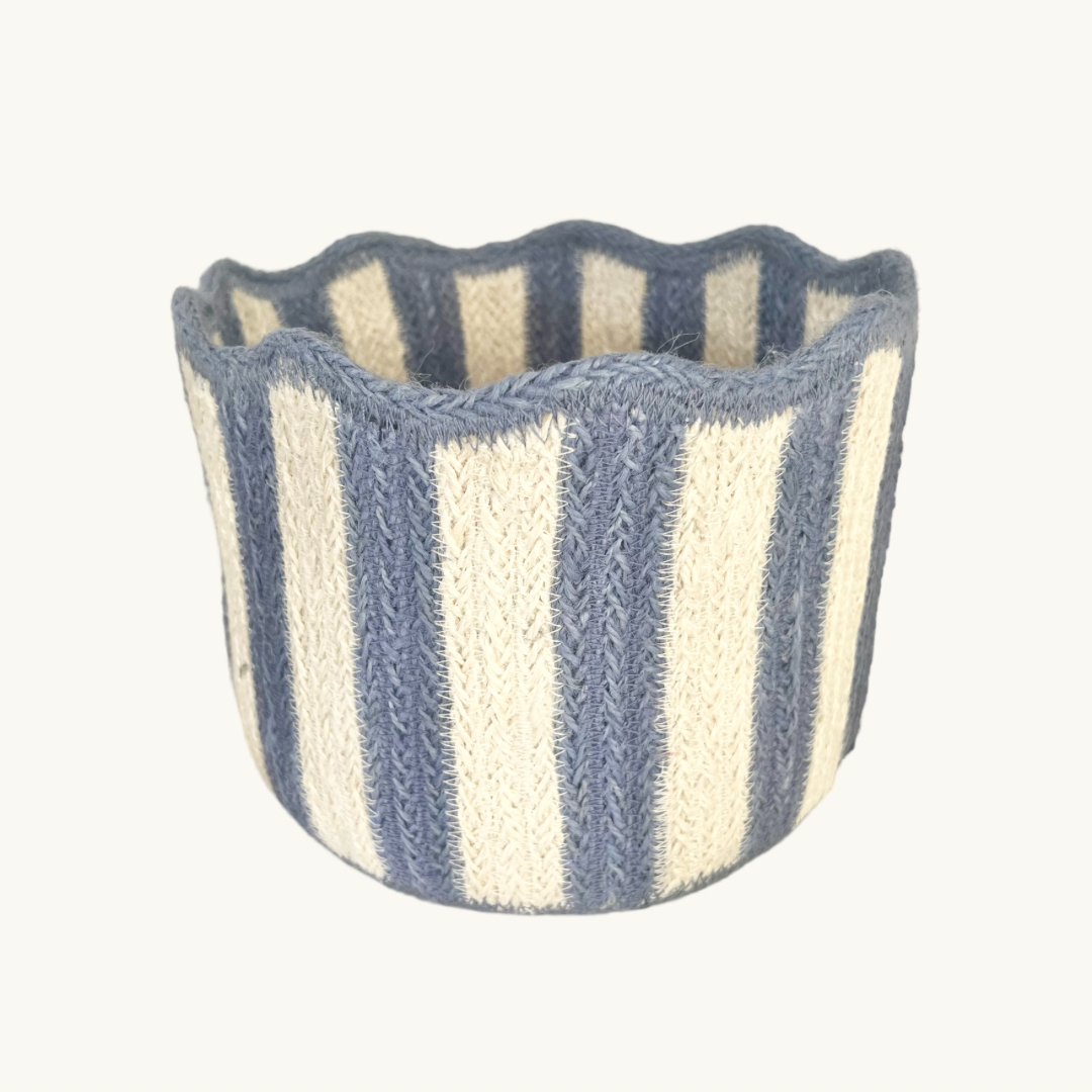 Periwinkle Striped Scalloped Basket