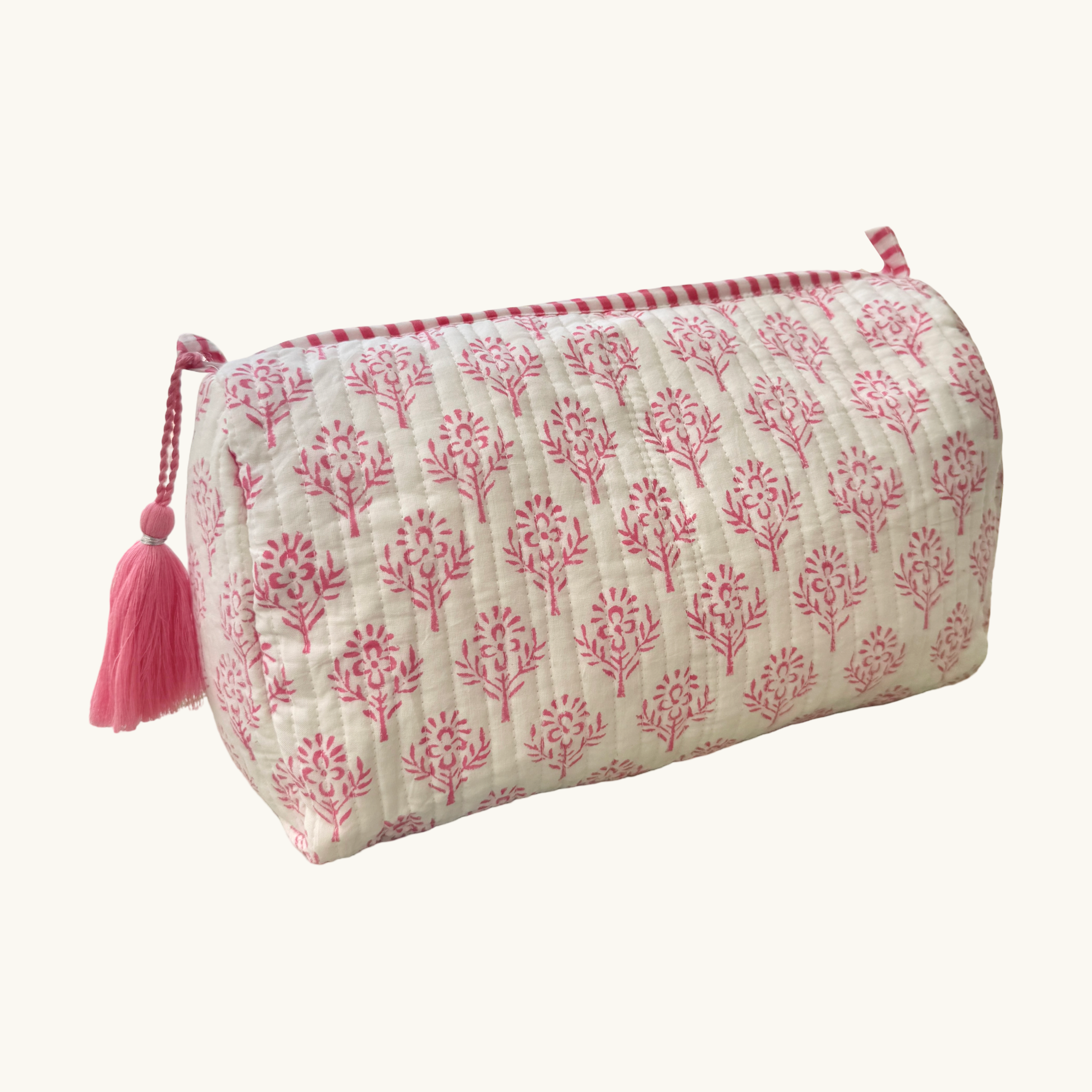 Pink Sprig Handblocked Wash Bag