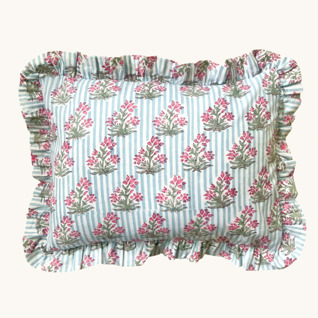 Blue Johari Frilled Cushion