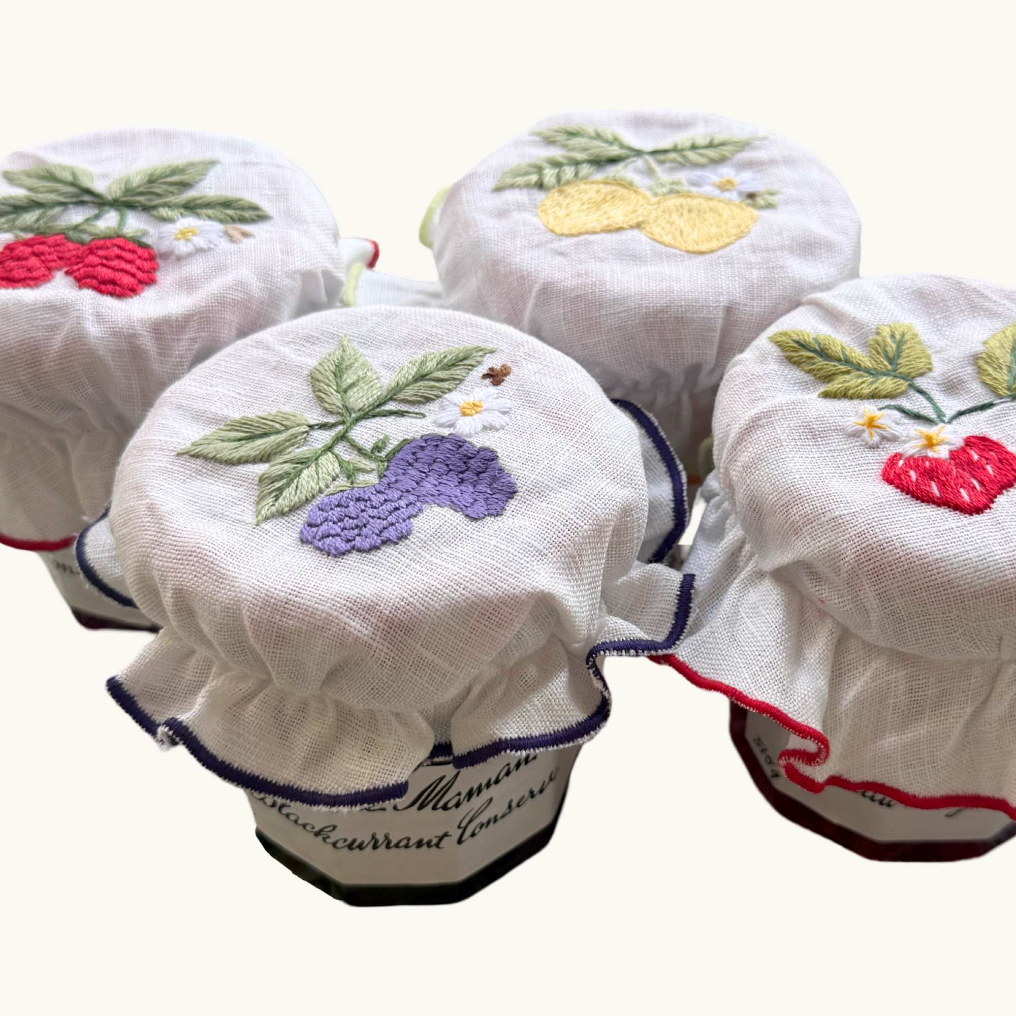 Hand Embroidered Jam Pot Covers (Set of 4)