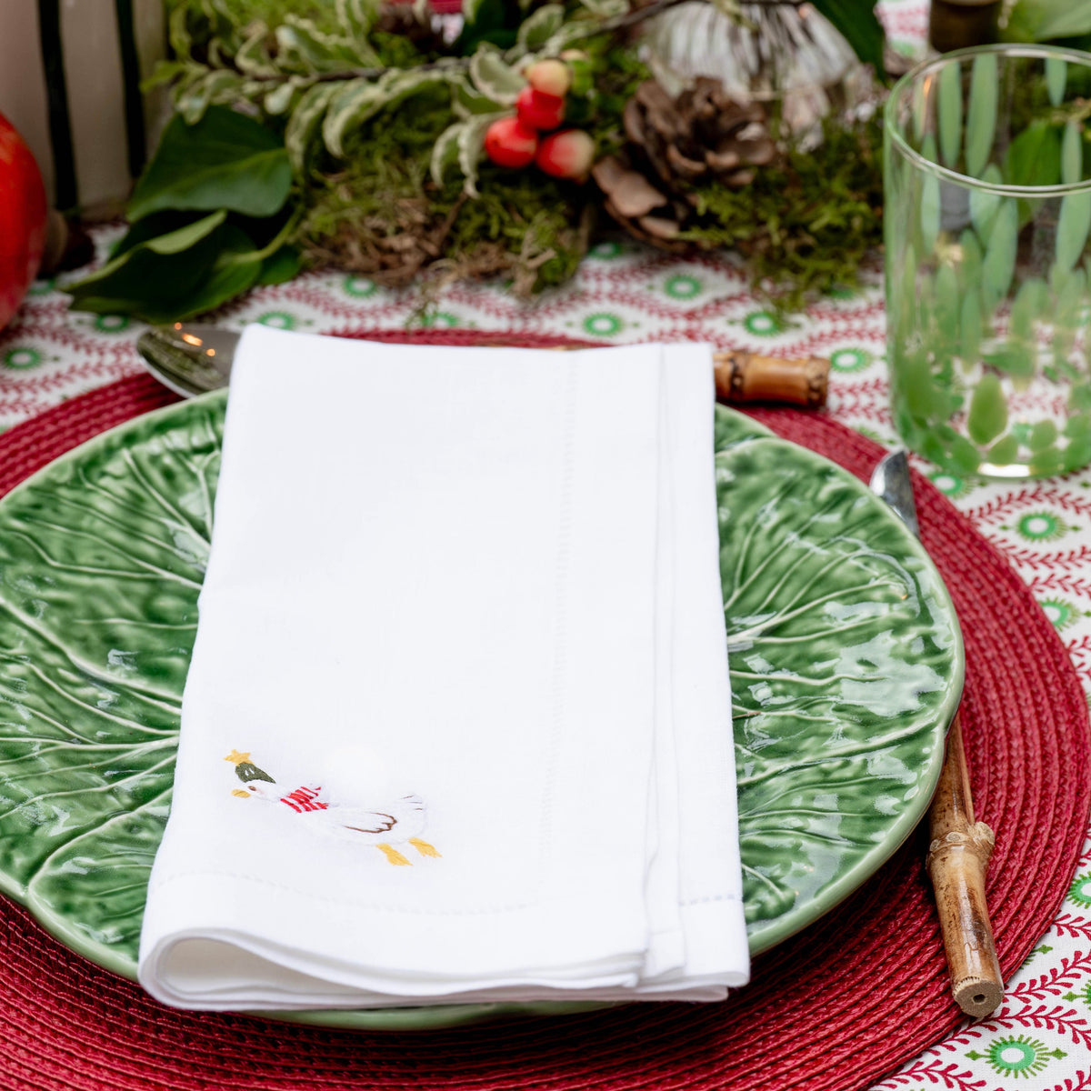 Christmas Goose Embroidered Napkins (Set of 2)