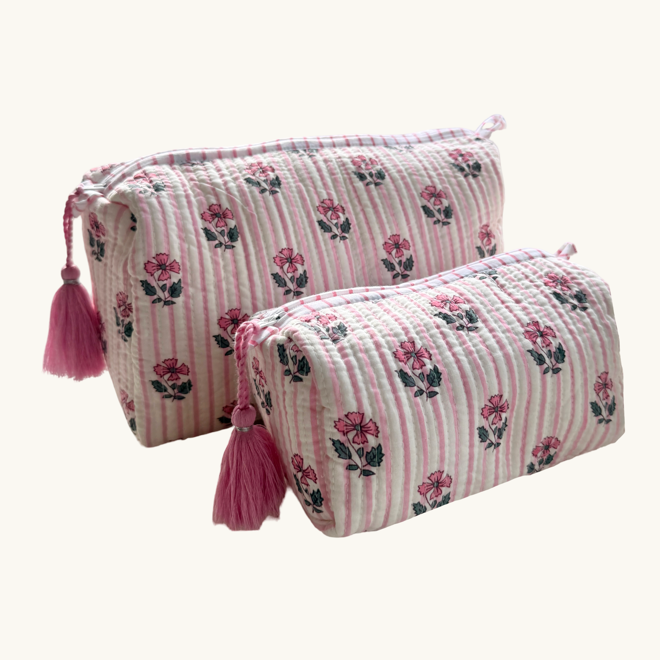 Pink Bloom Handblocked Wash Bag