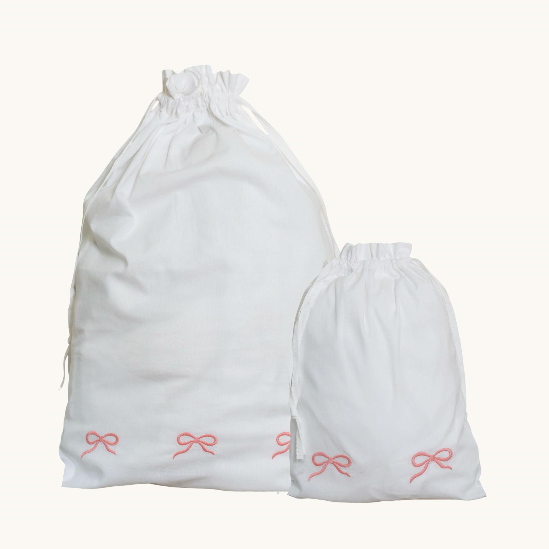 Pink Bow Embroidered Cotton Laundry Bag