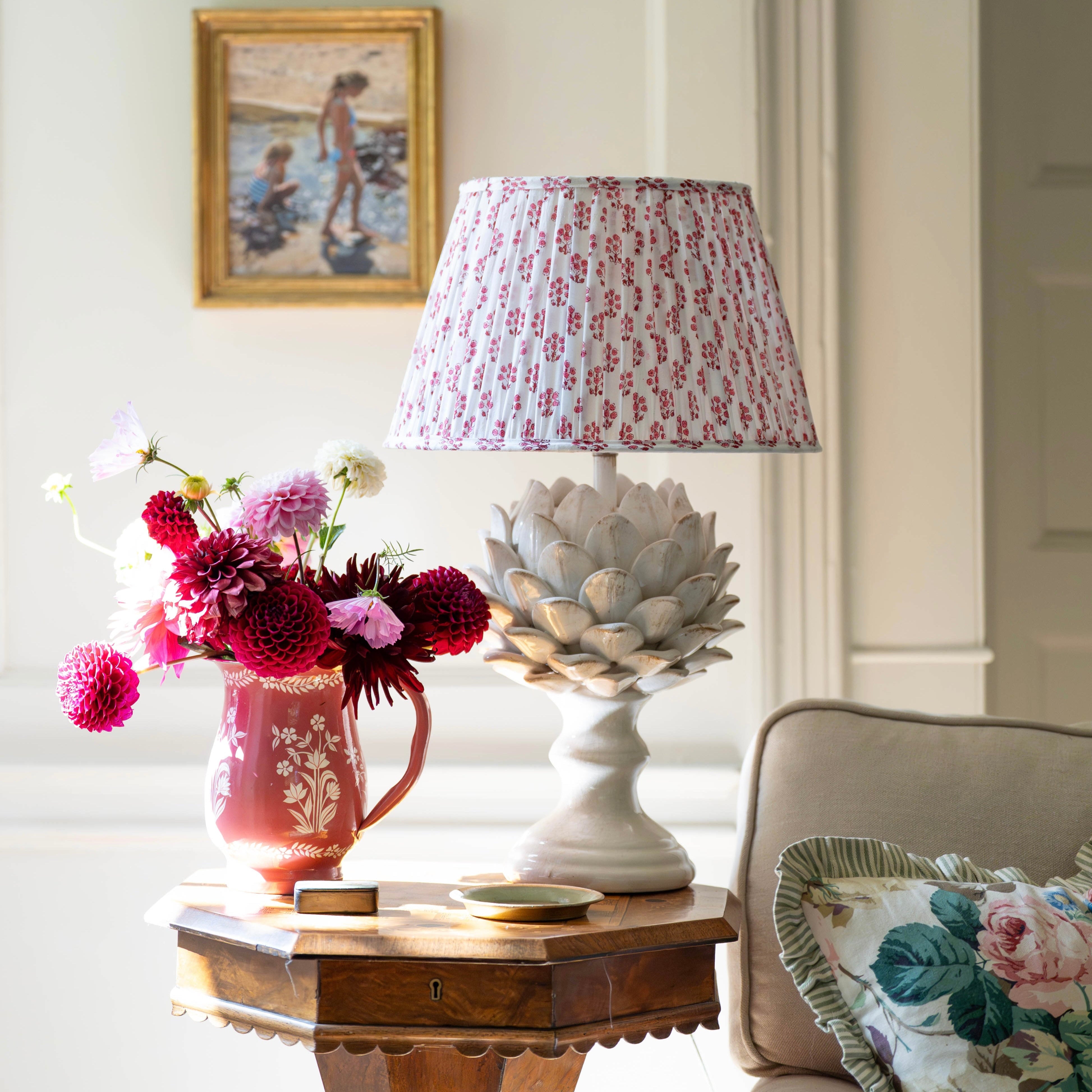 Pink Daphne Handblocked Gathered Lampshade