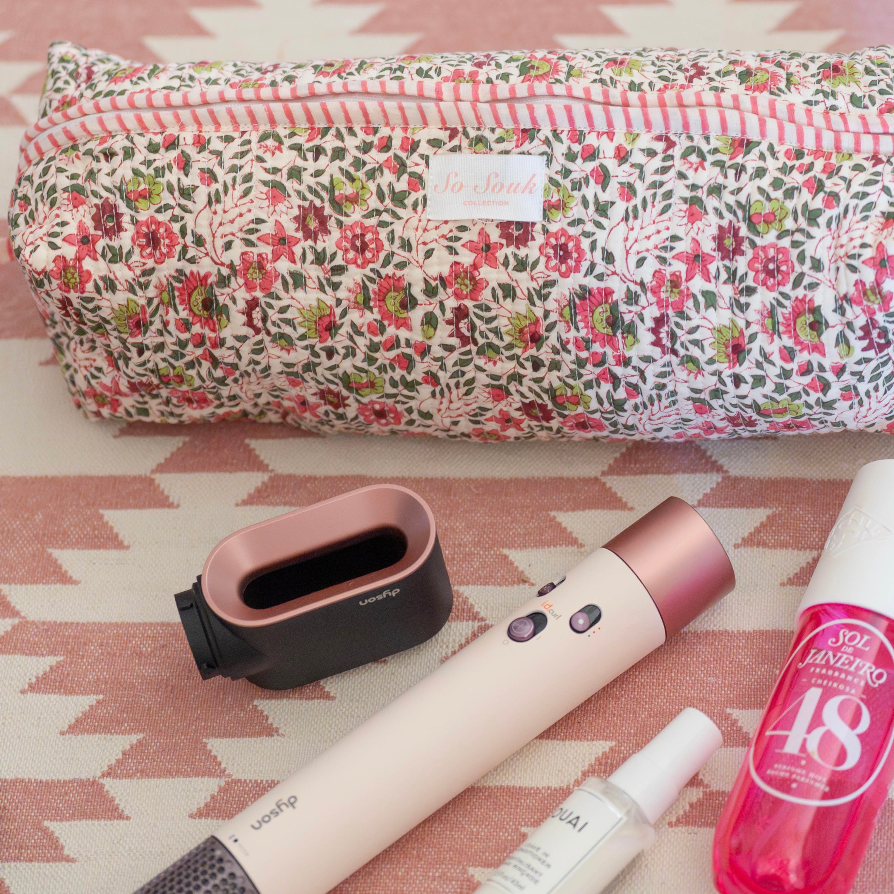 Pink Flora Hair Accessories Bag