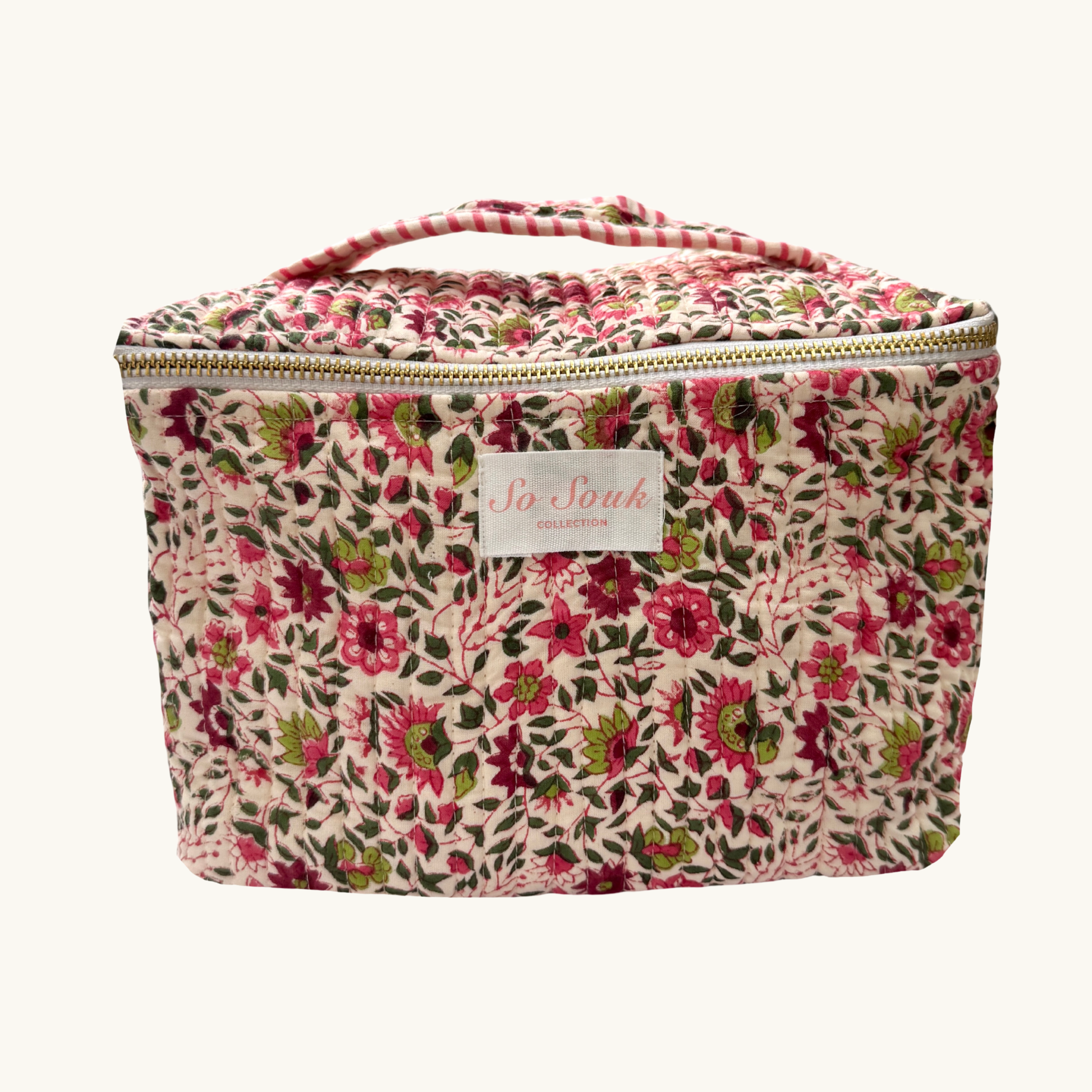 Pink Flora Handblocked Cosmetic Case
