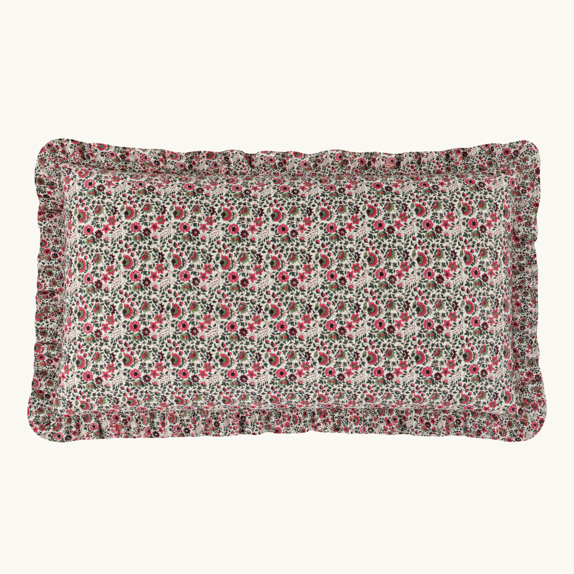 Pink Flora Handblocked Frilled Bolster Cushion