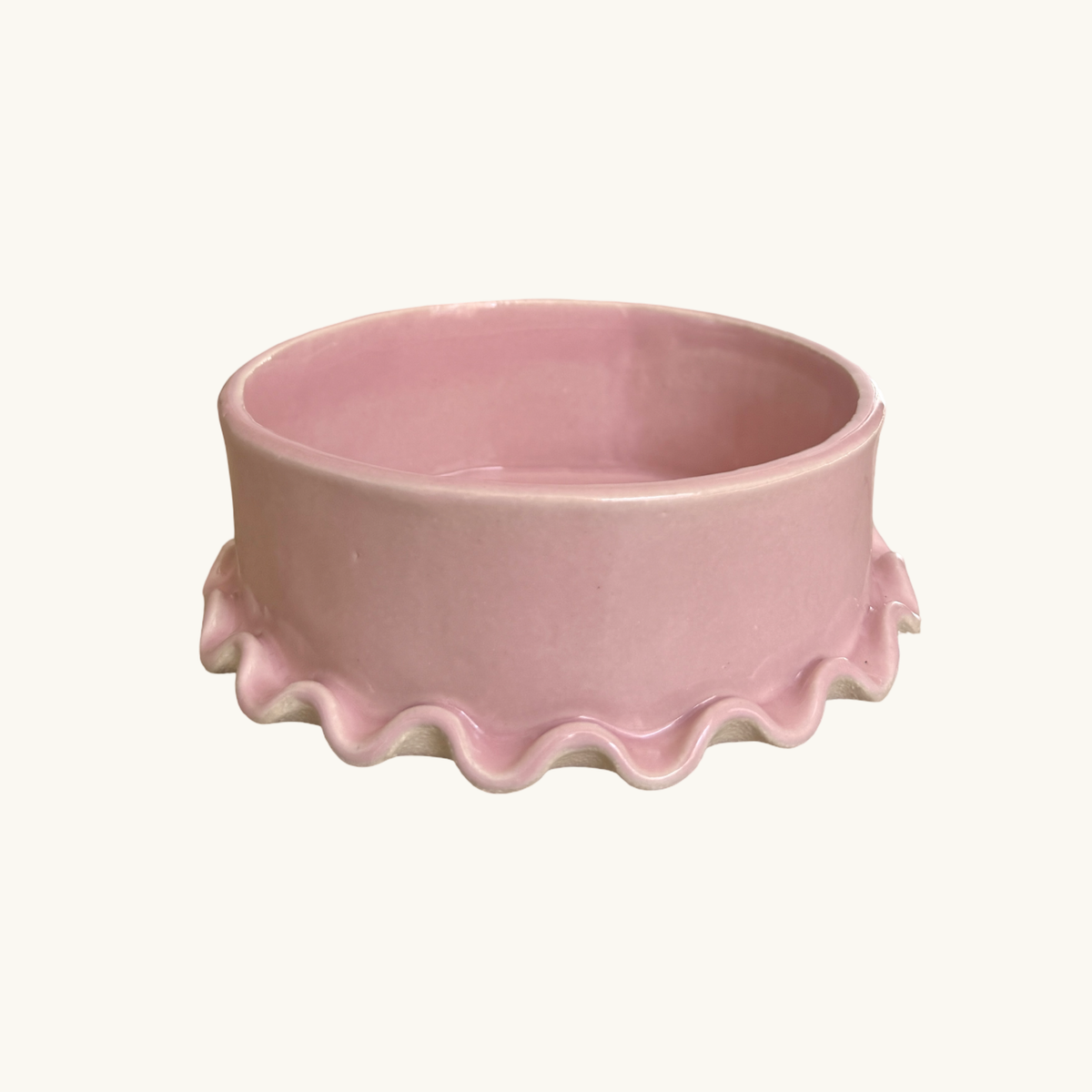Pink Frilled Ceramic Dog Bowl (Small)